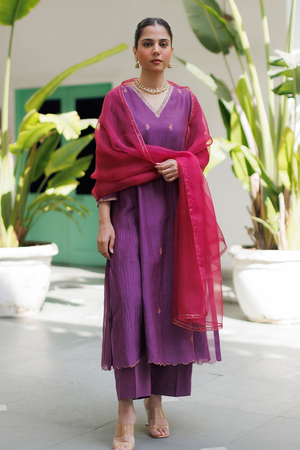 Buy Zari Work Purple Long Kurta Set by Silpaa for women online at ScrollnShops