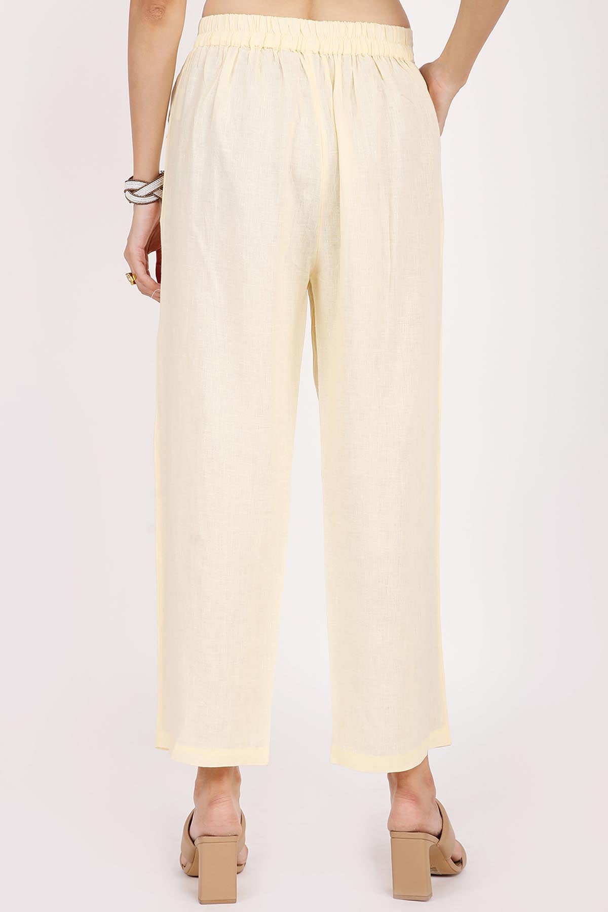 Yellow Linen Relaxed Fit Pants