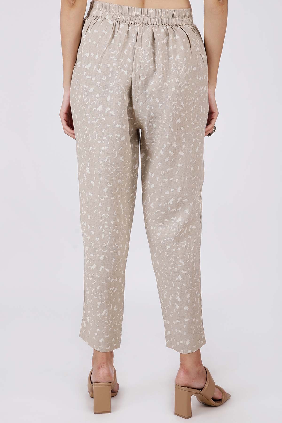 Beige Linen Relaxed Fit Pants