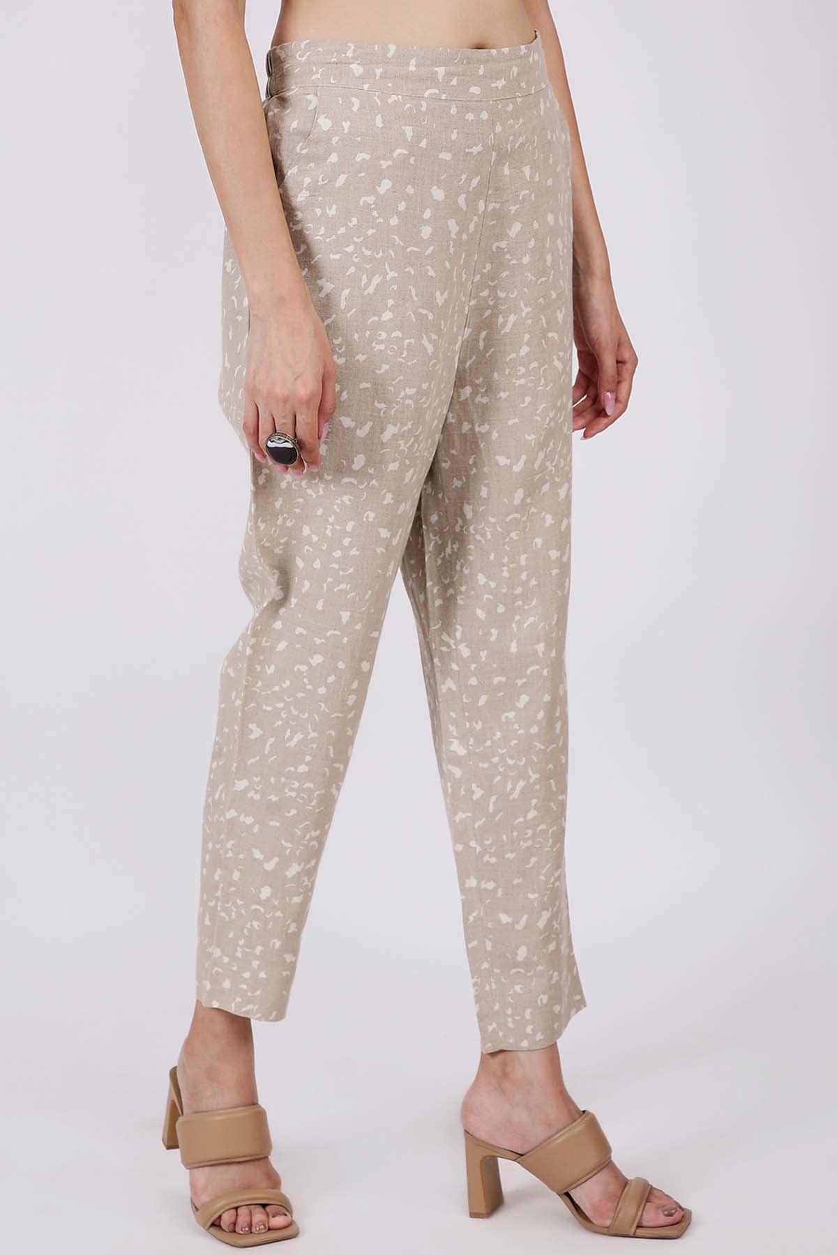 Beige Linen Relaxed Fit Pants