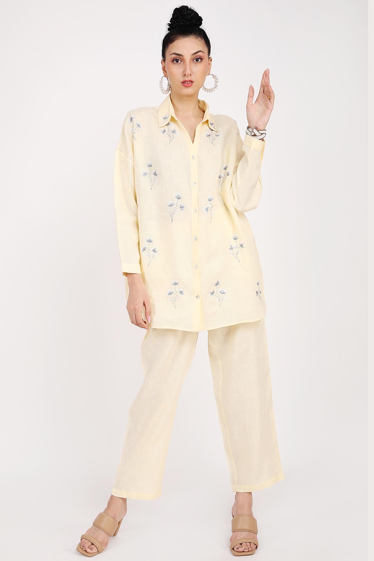 Yellow Linen Relaxed Fit Pants