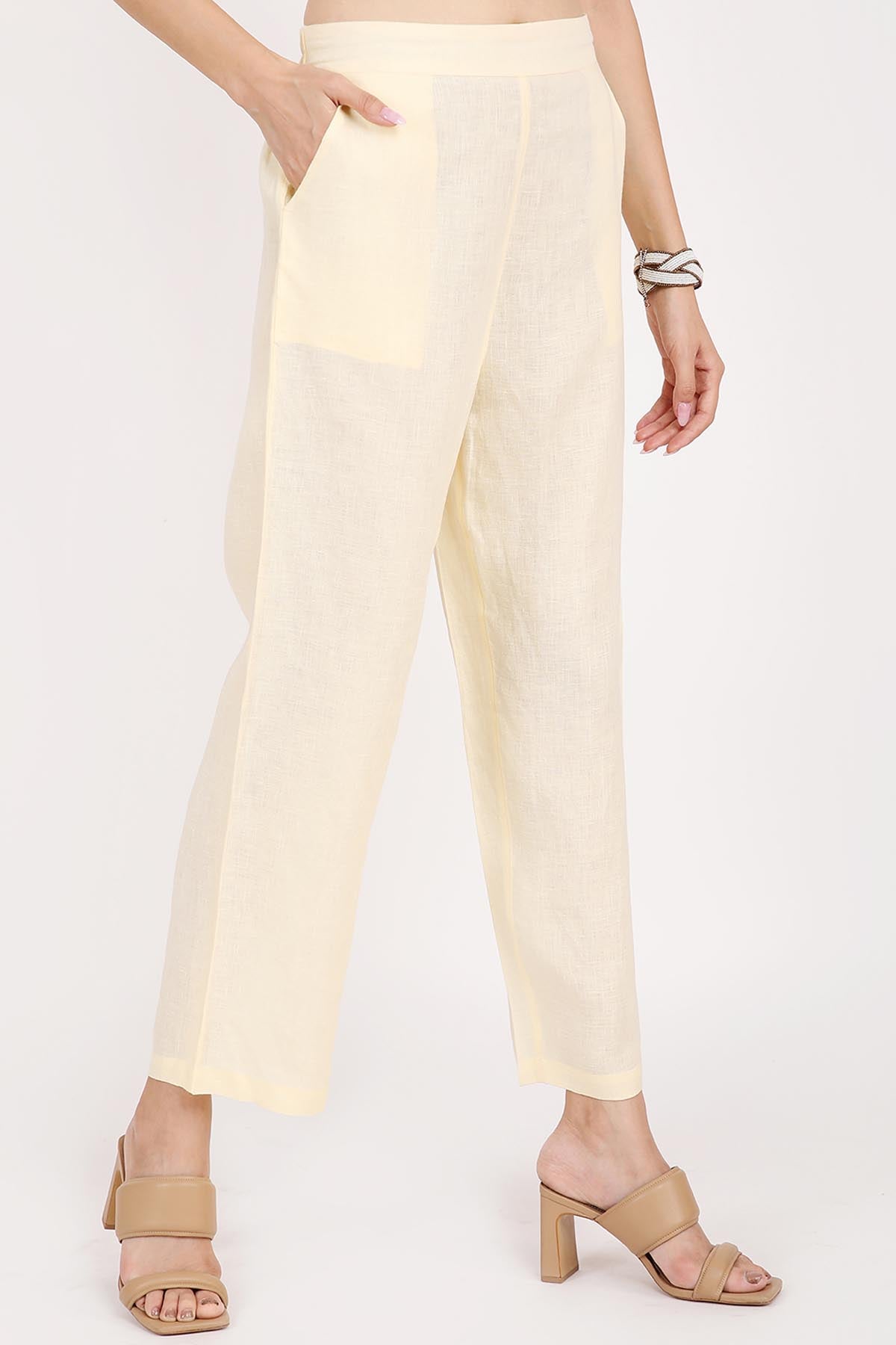 Yellow Linen Relaxed Fit Pants