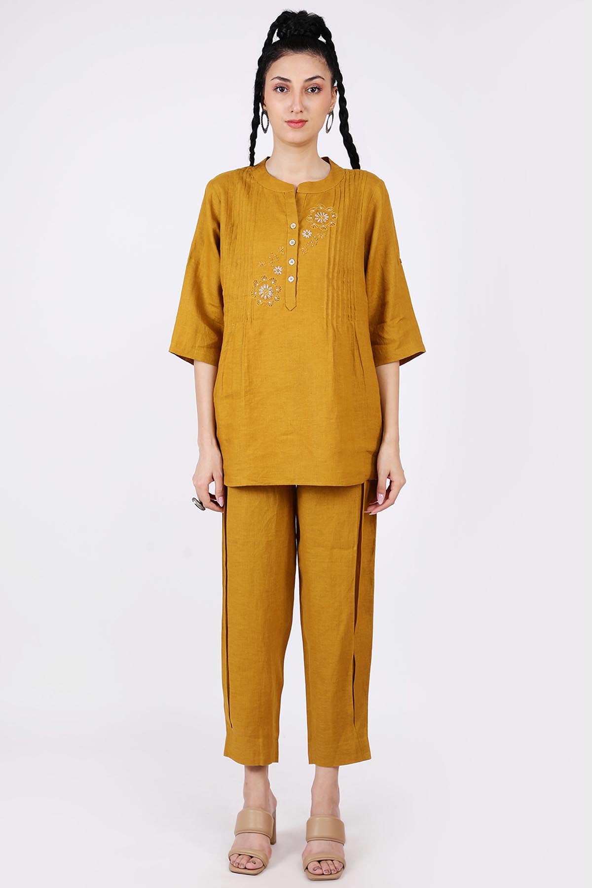 Mustard Linen Relaxed Fit Pants
