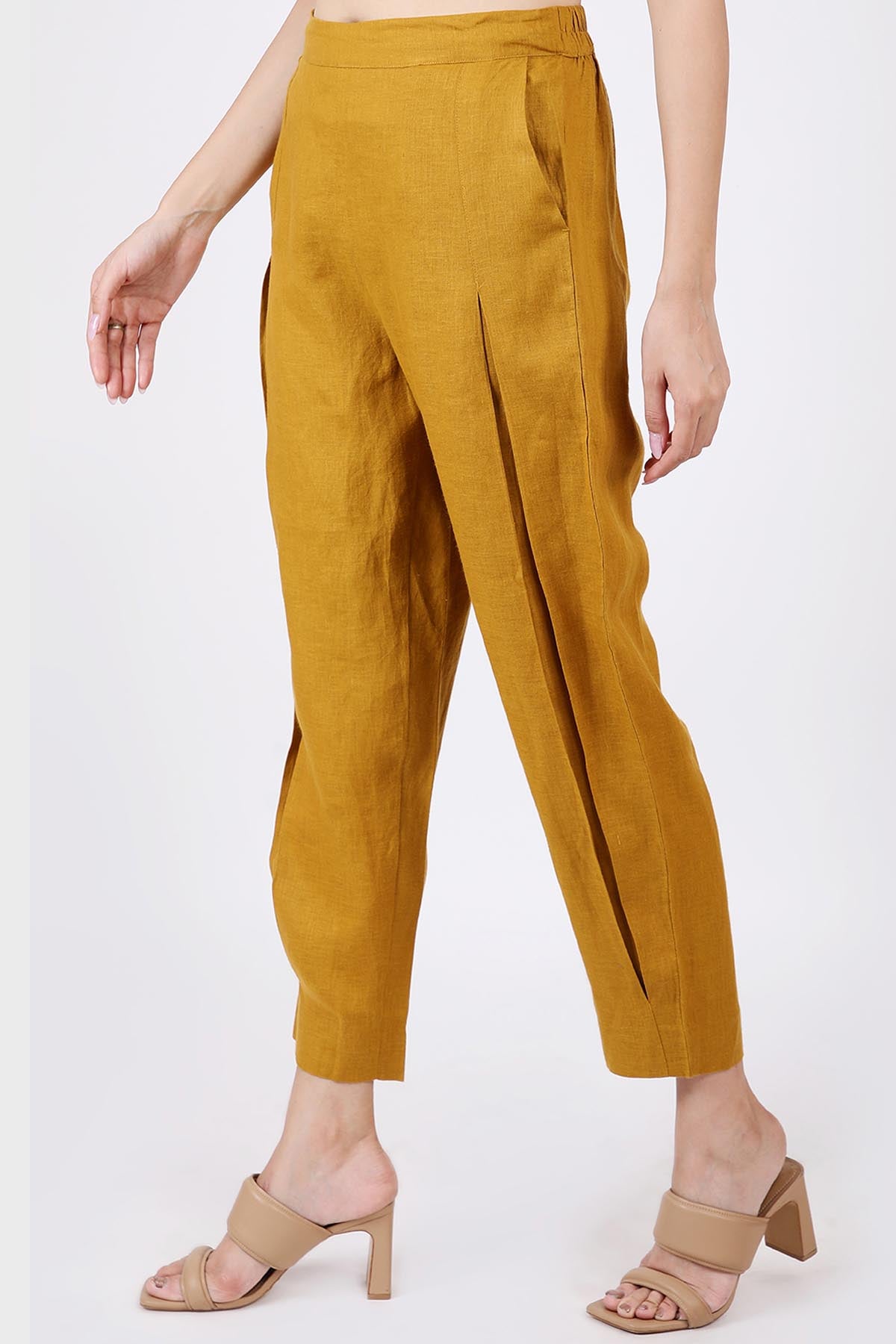 Mustard Linen Relaxed Fit Pants