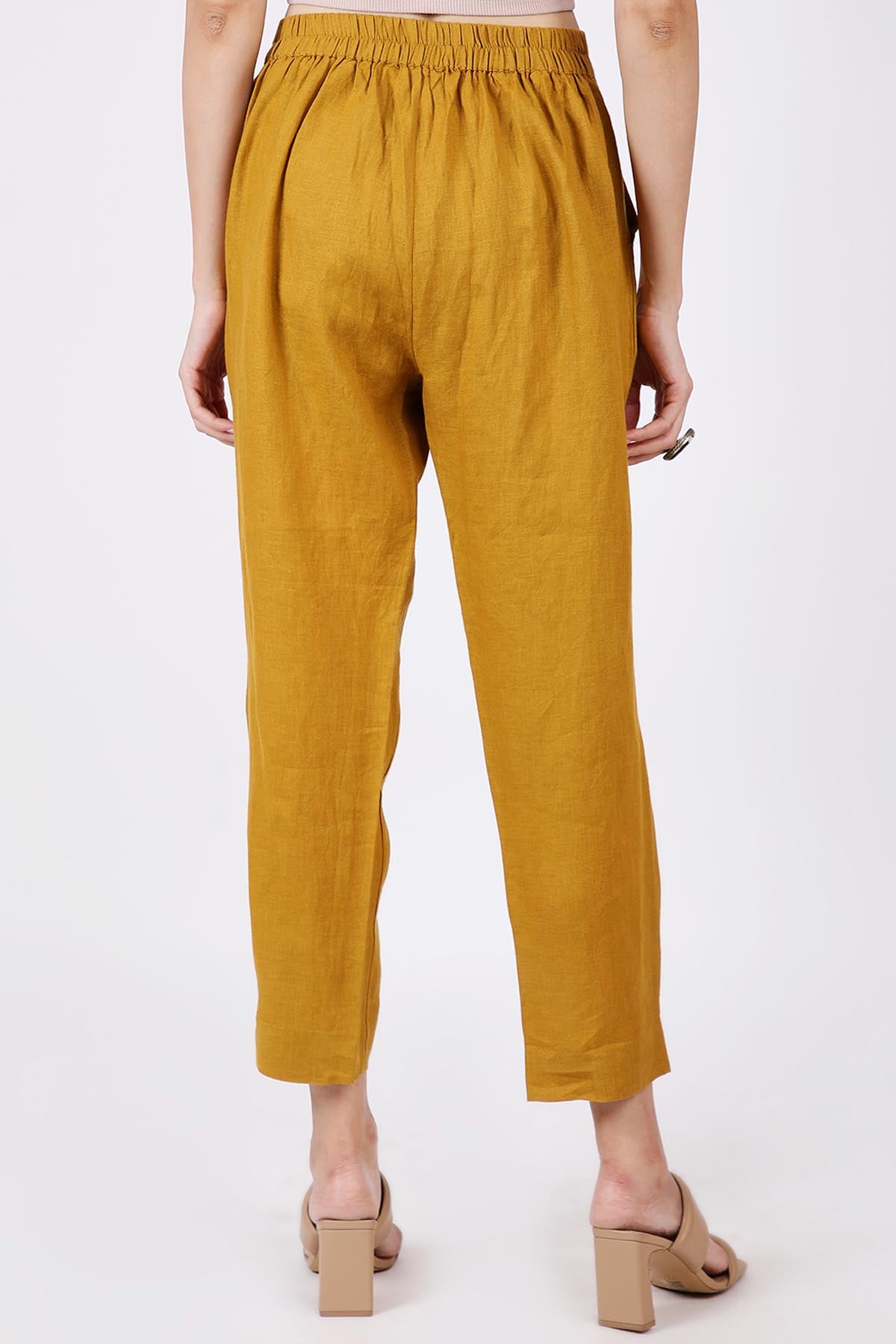 Mustard Linen Relaxed Fit Pants