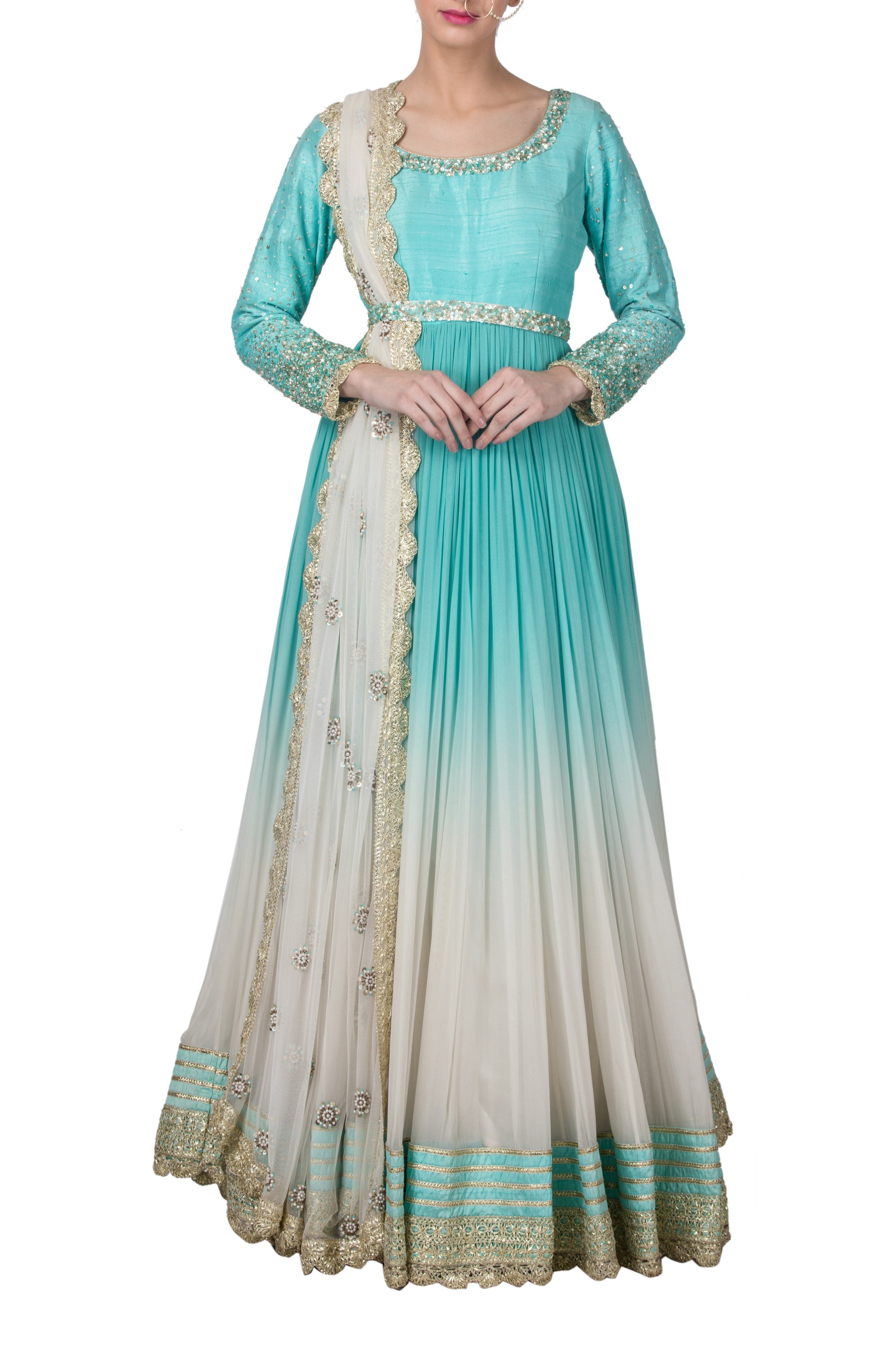 Ombre Sequins Work Anarkali Set