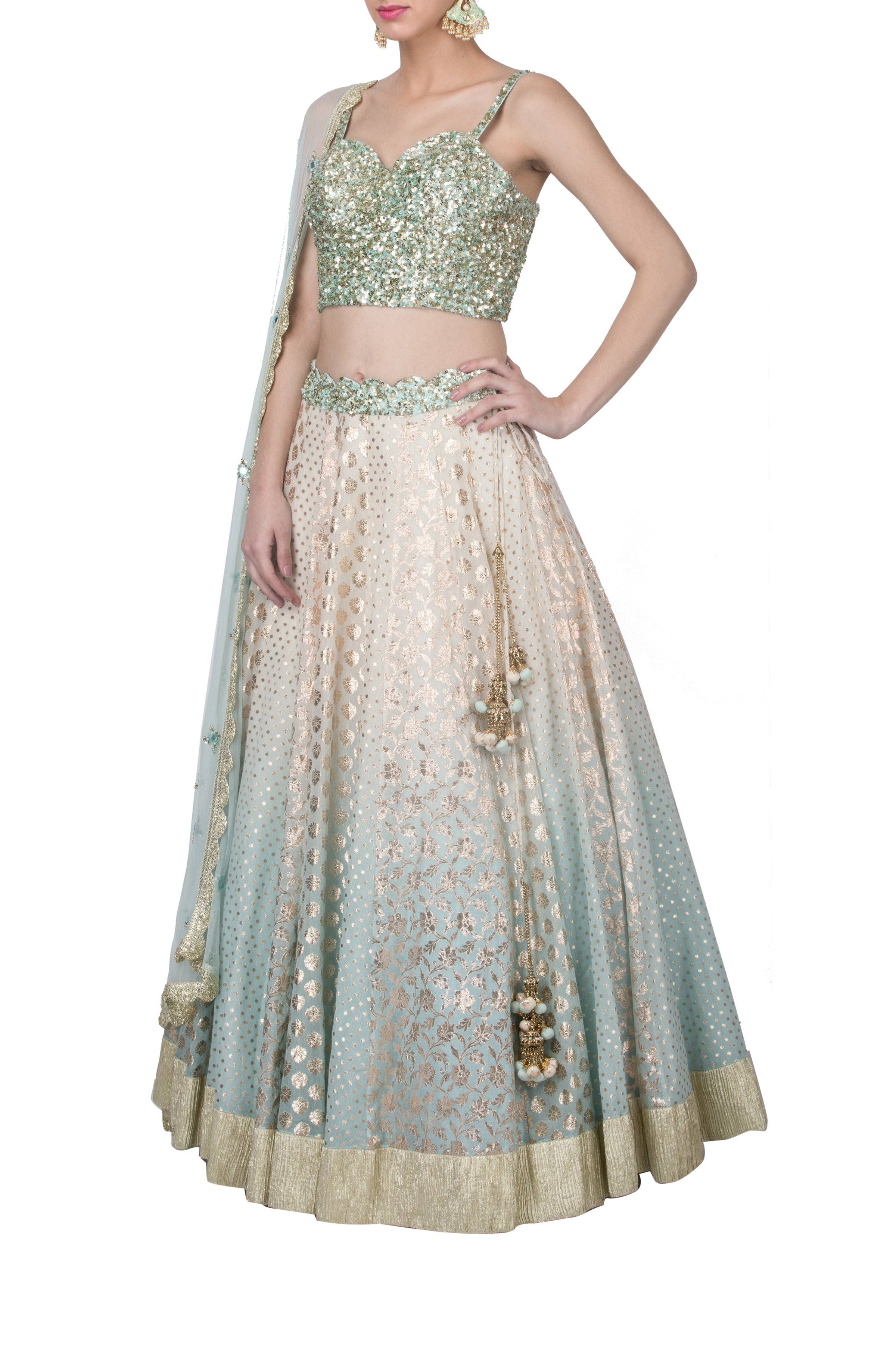 Sequins Work Ombre Lehenga Set