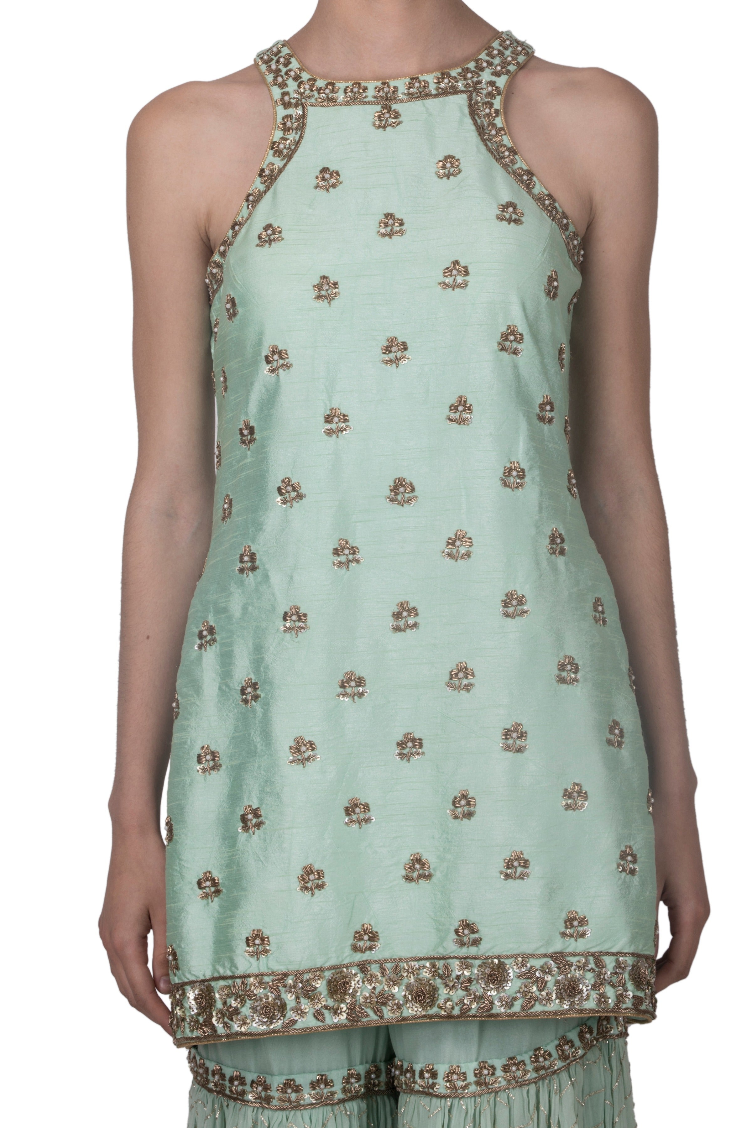 Green Dabka Work Sharara Set