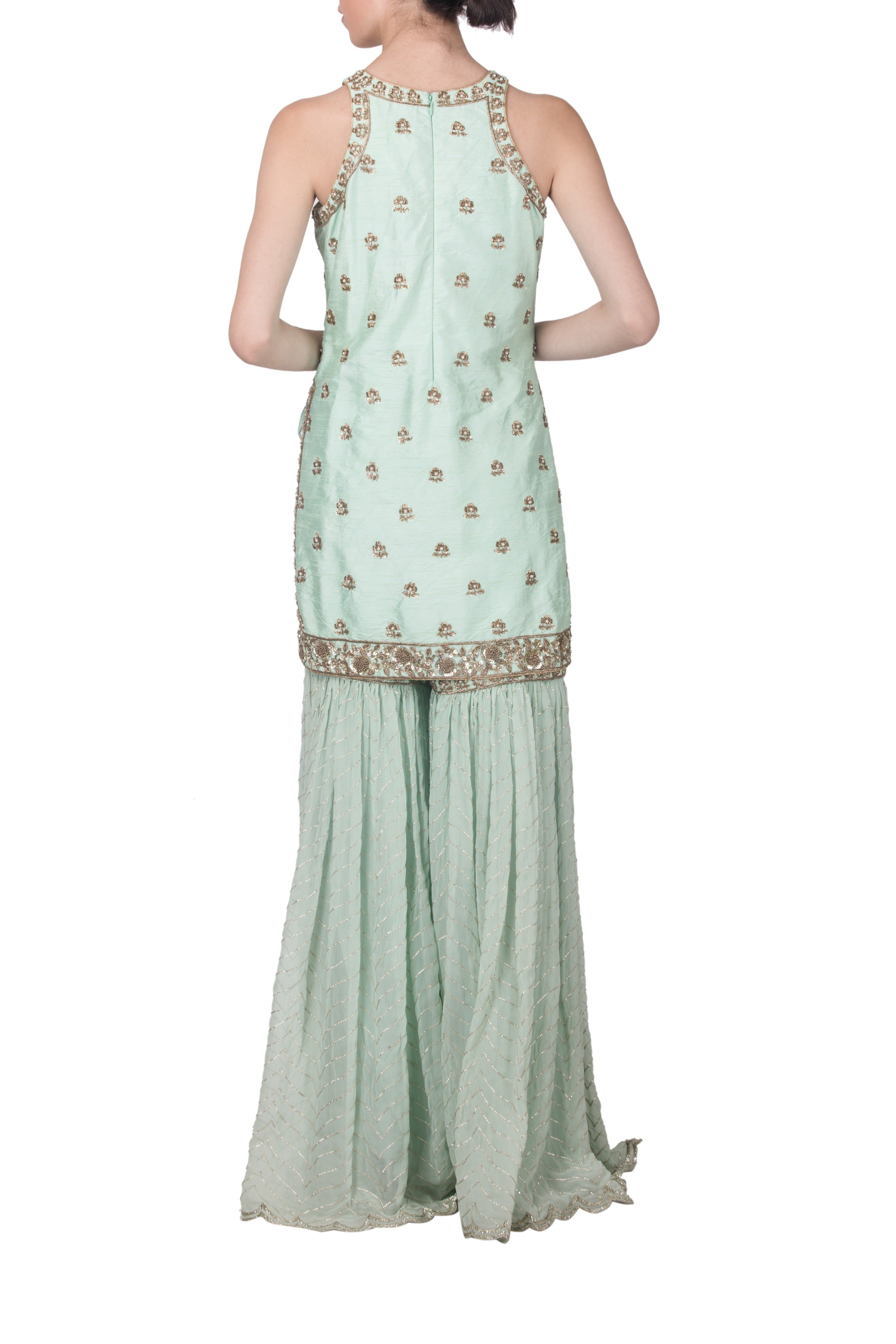 Green Dabka Work Sharara Set