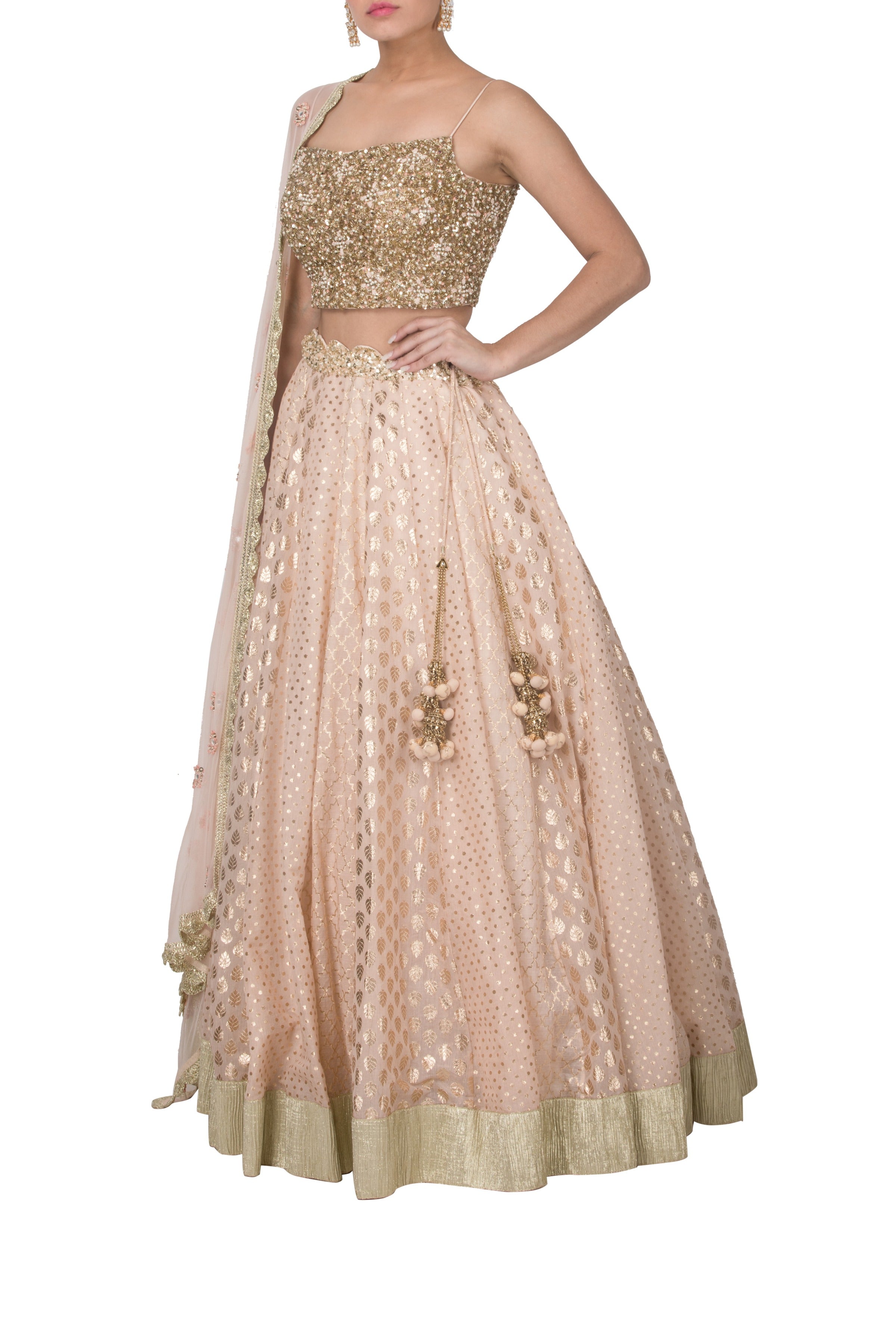 Peach Chanderi Flare Lehenga Set