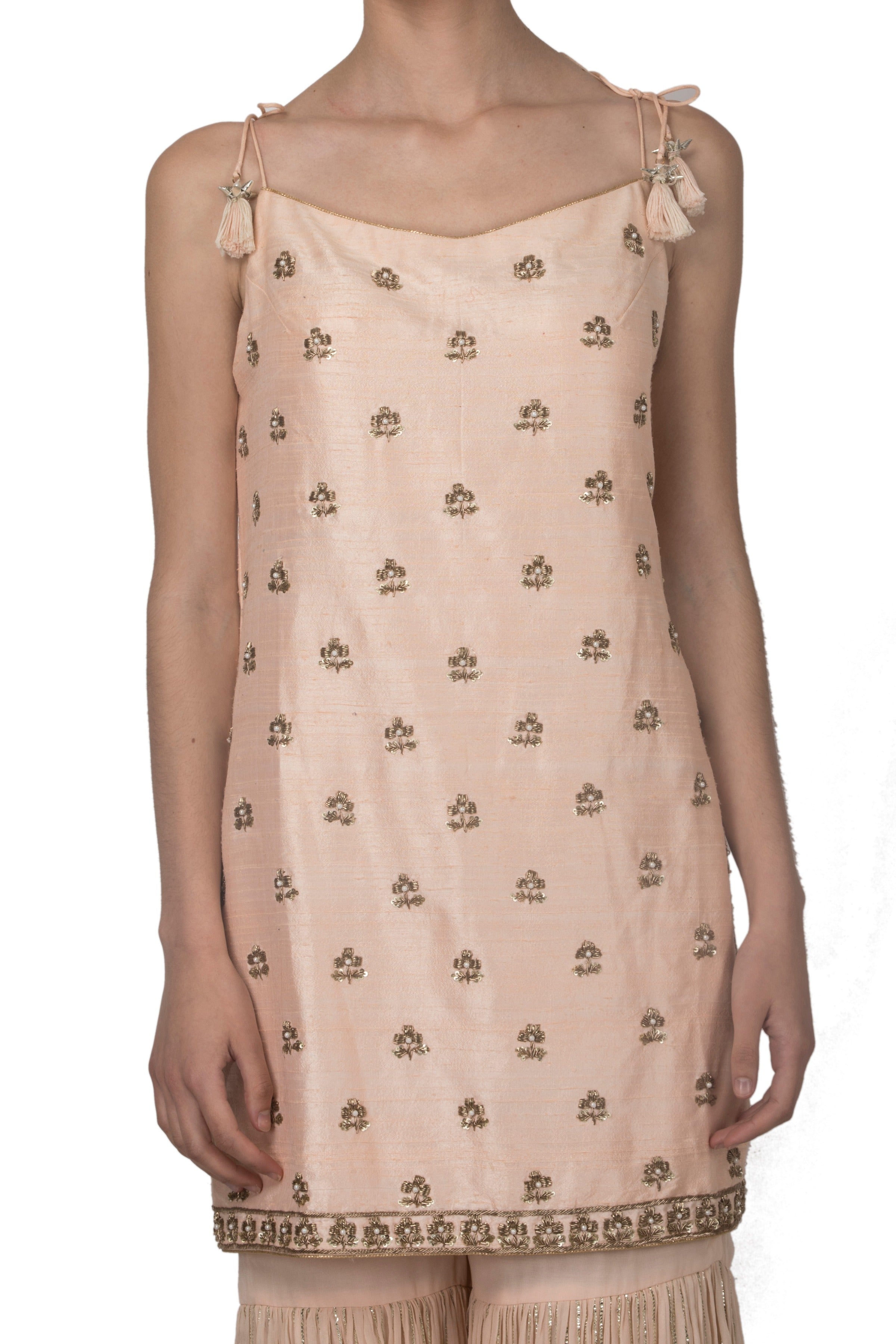 Peach Hand Embroidered Kurta Set