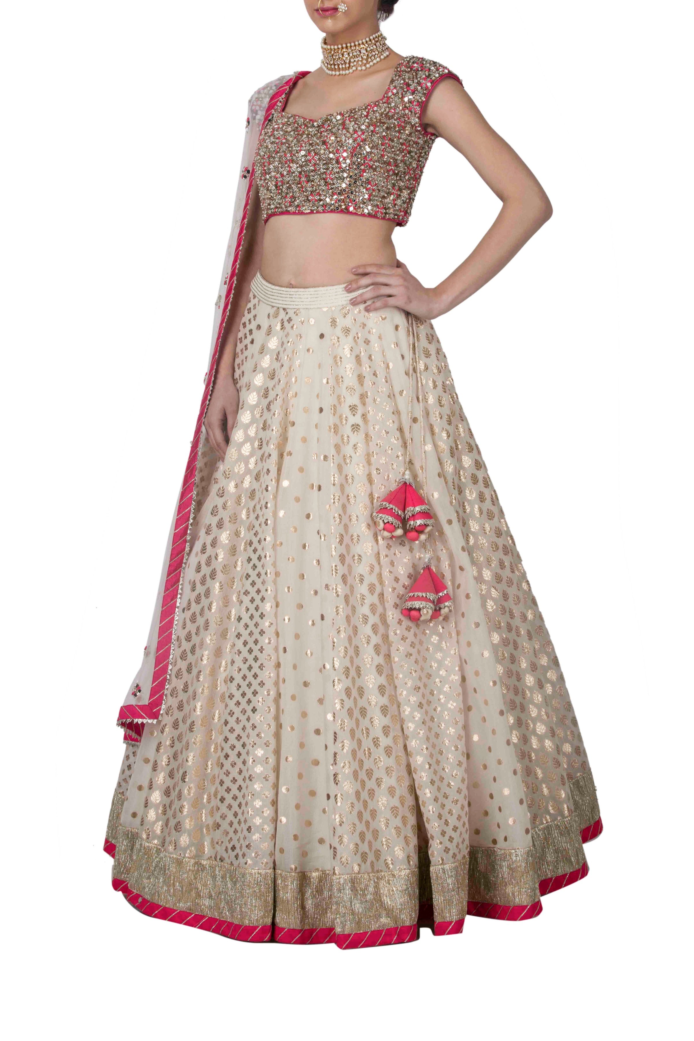 Ivory Chanderi Lehenga Set