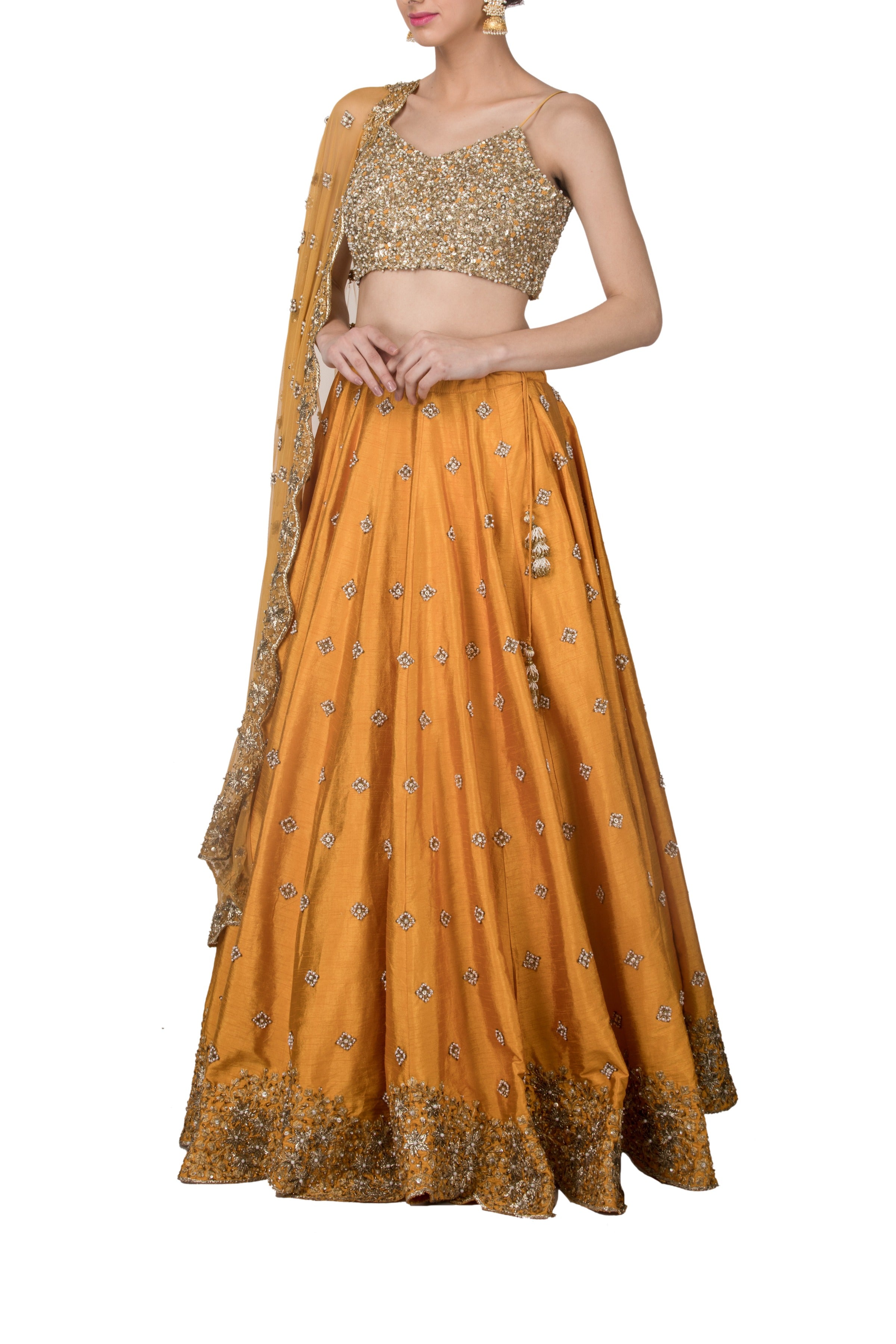 Mustard Dupion Silk Lehenga Set