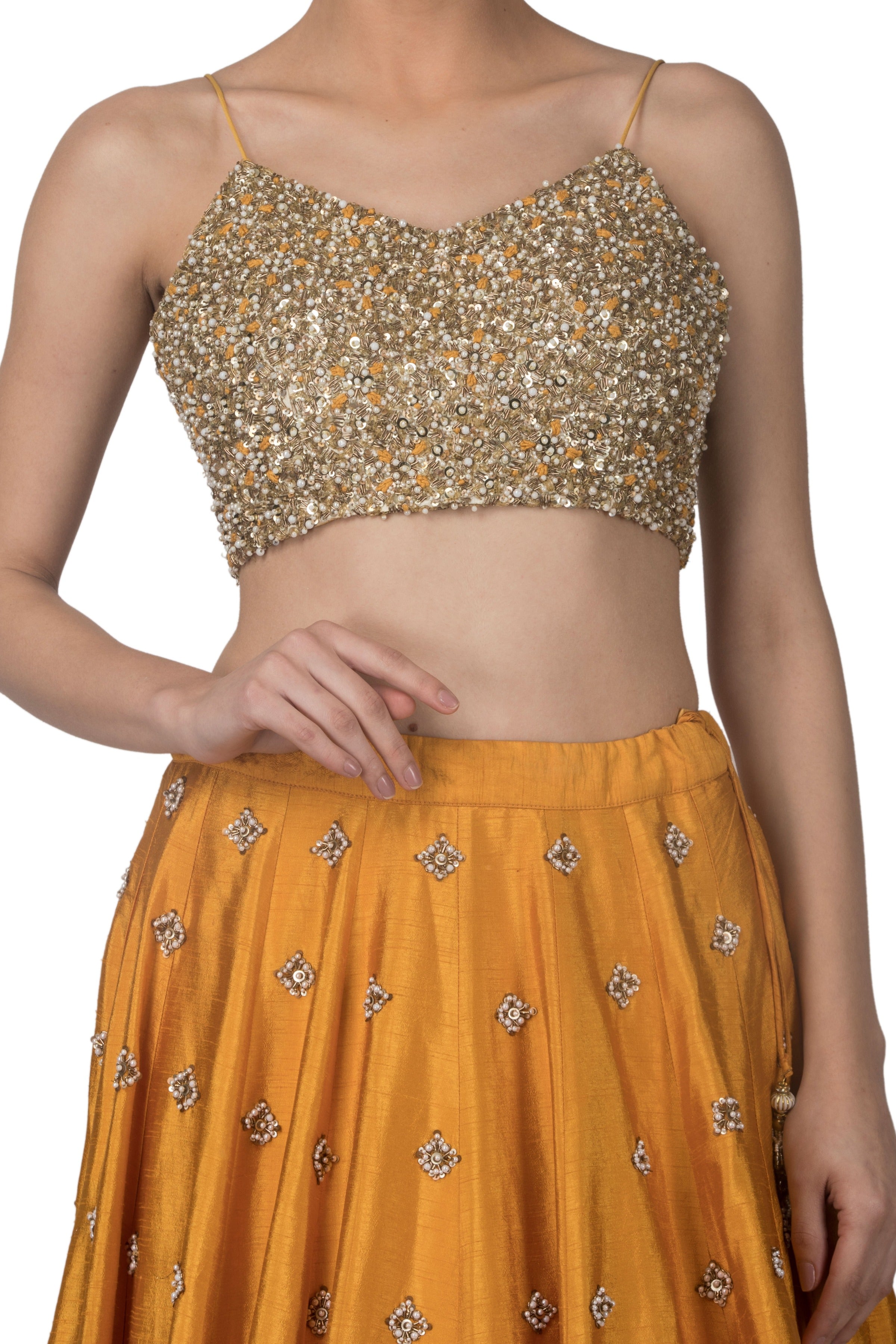 Mustard Dupion Silk Lehenga Set