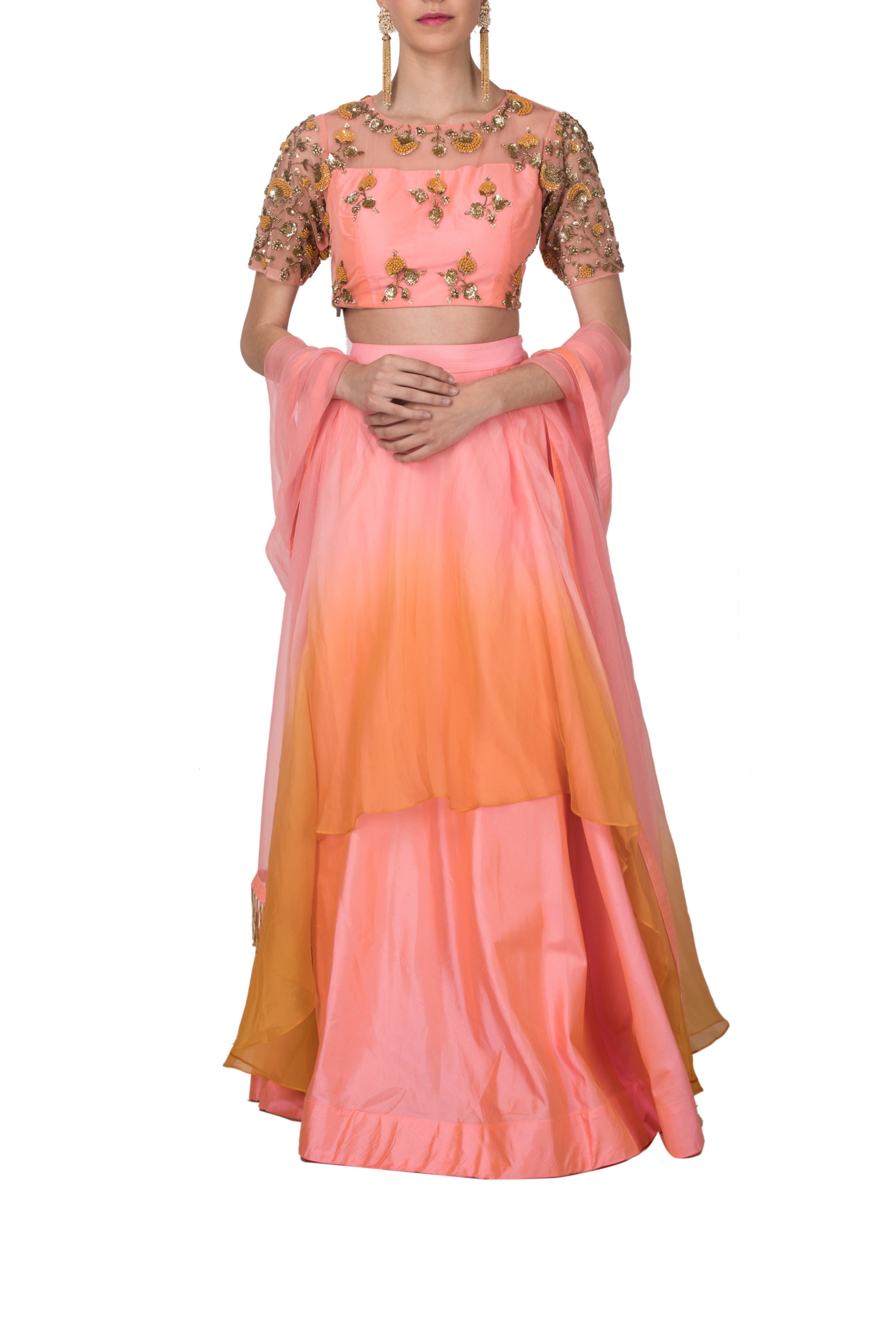Ombre Organza Dabka Lehenga Set