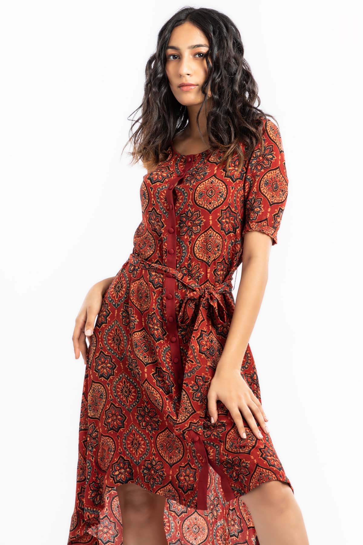 A-line Handprinted Shirt Dress