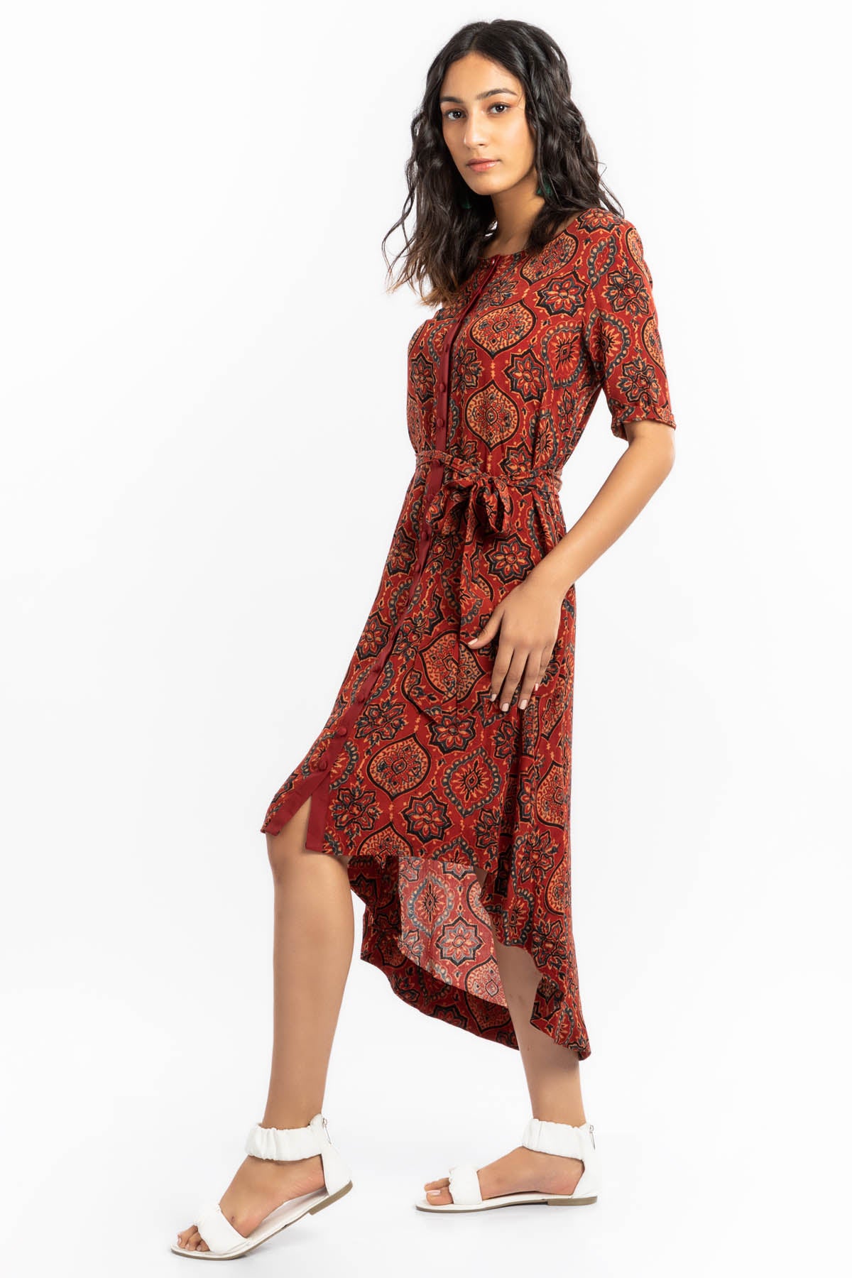 A-line Handprinted Shirt Dress
