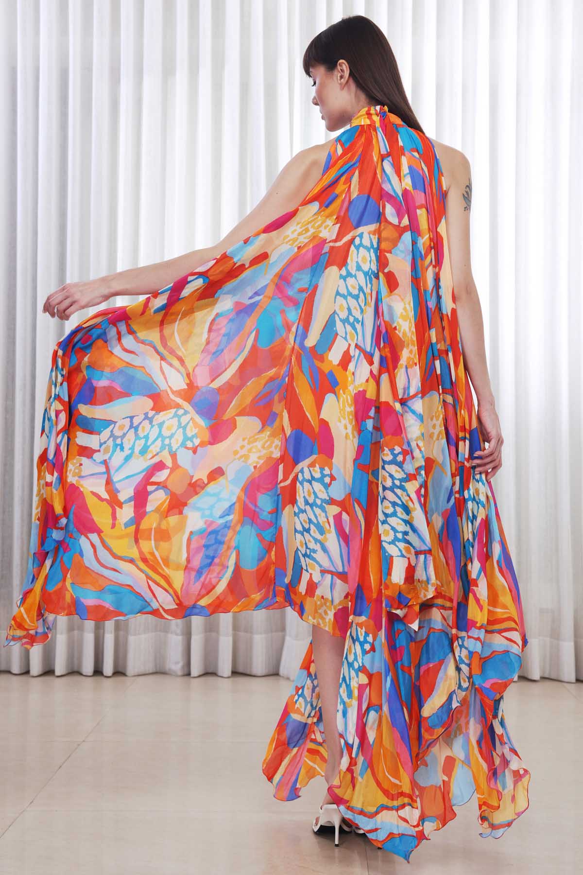 Abstract Printed Chiffon Gown