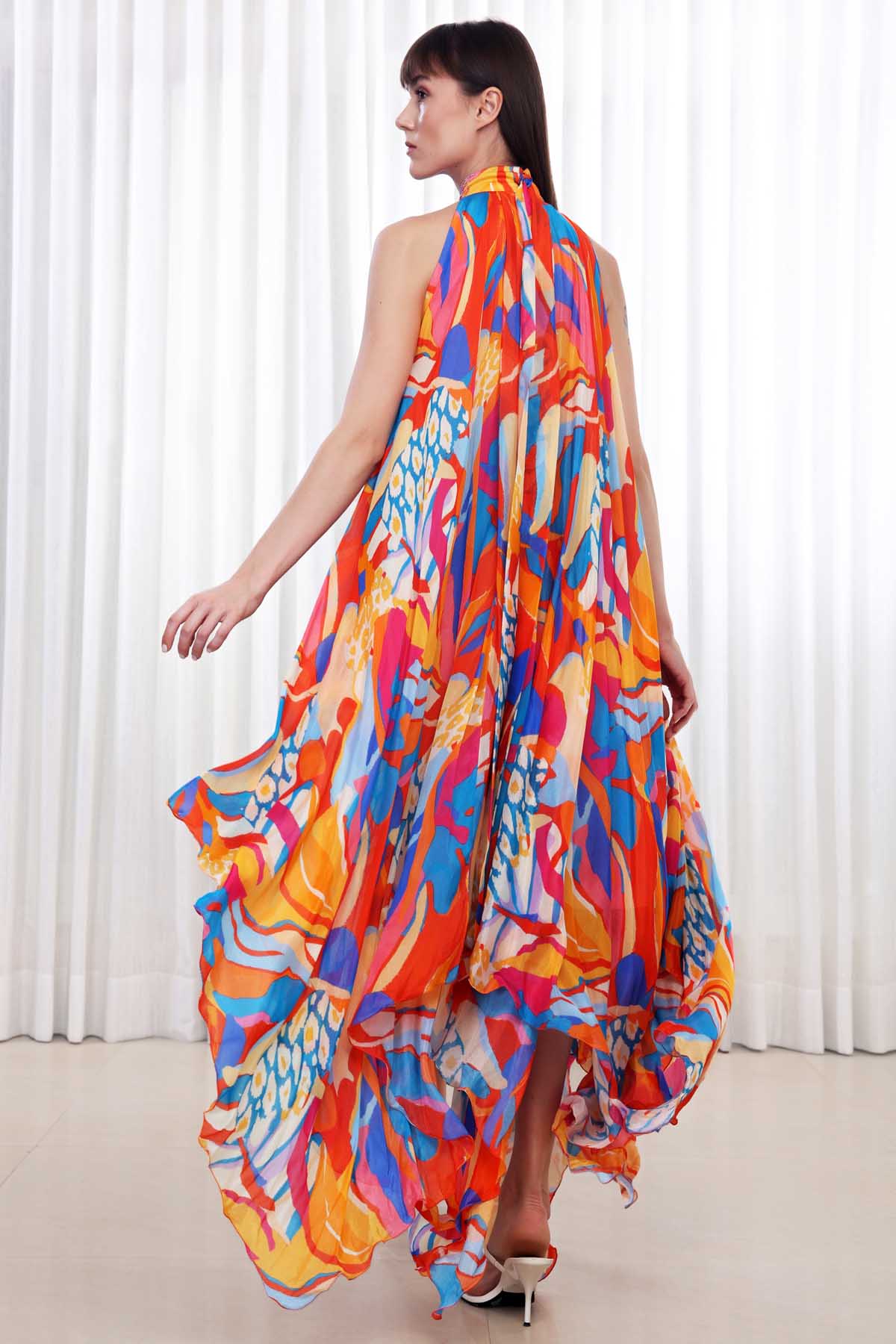 Abstract Printed Chiffon Gown