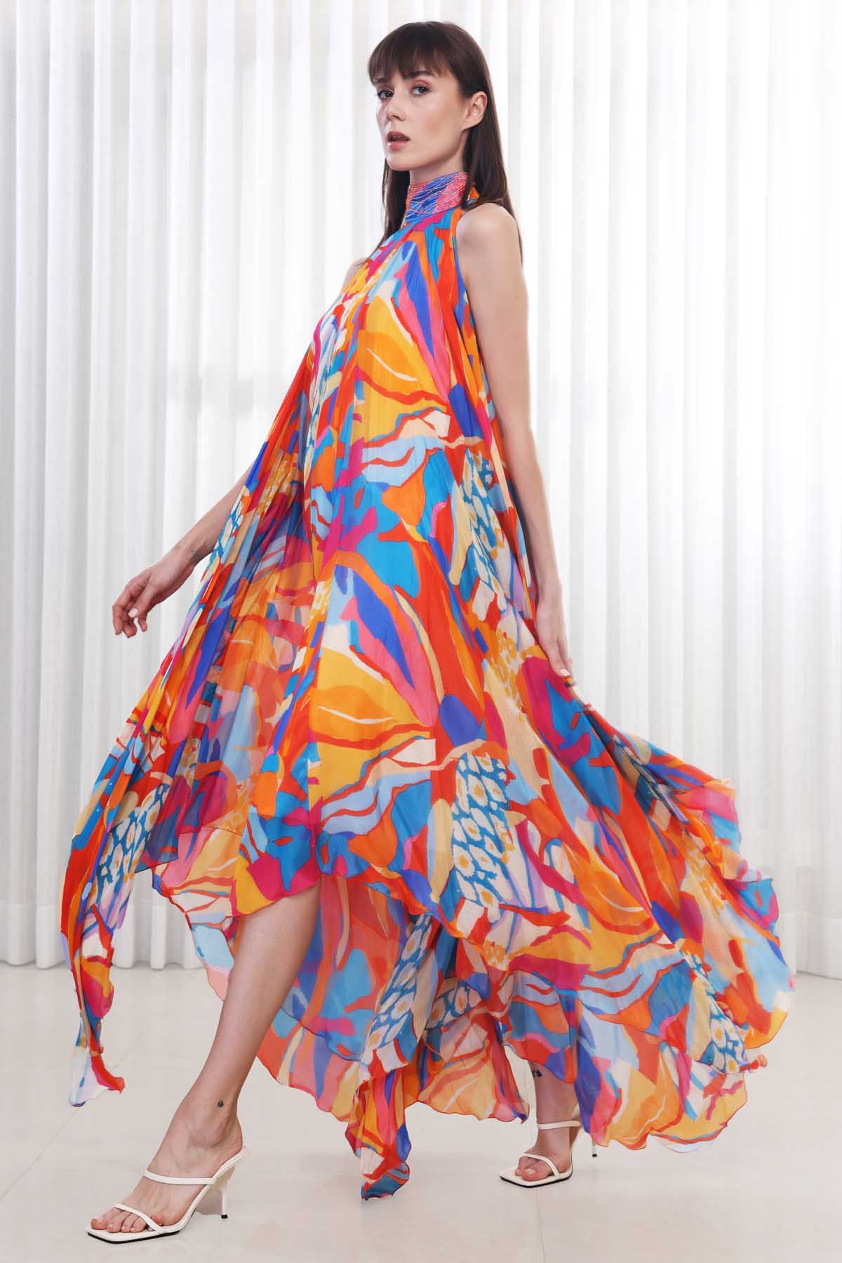 Abstract Printed Chiffon Gown