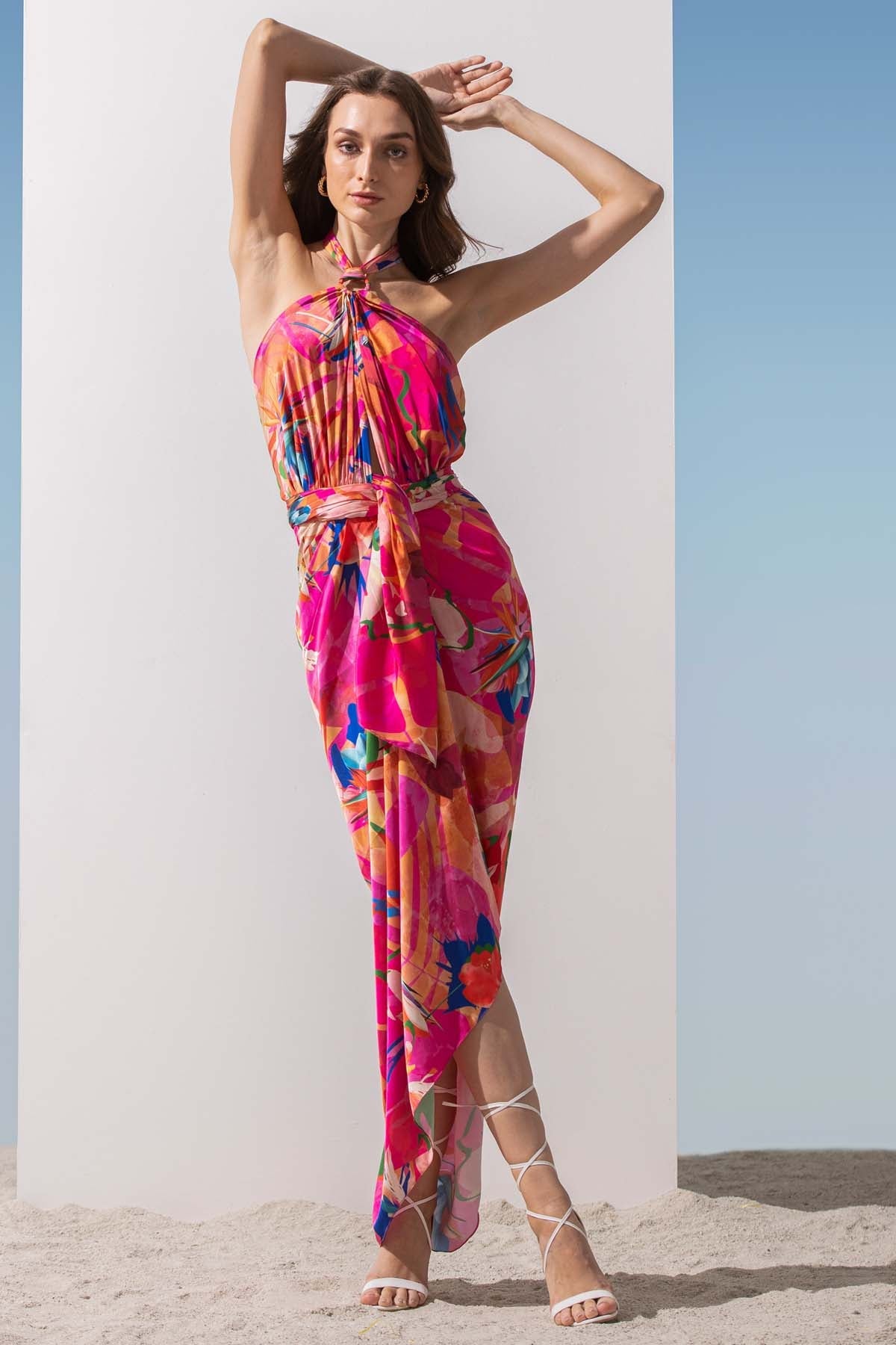 Buy Abstract Printed Halter Dress by Mandira Wirk
