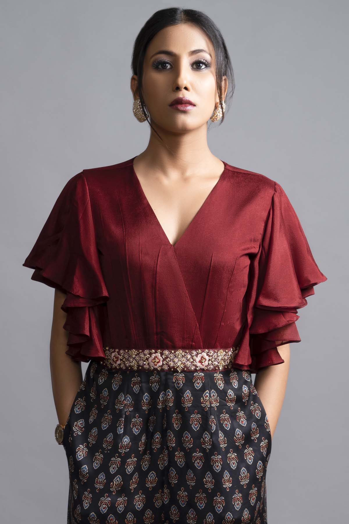 Ajrakh Print Crepe Yoke Jumpsuit