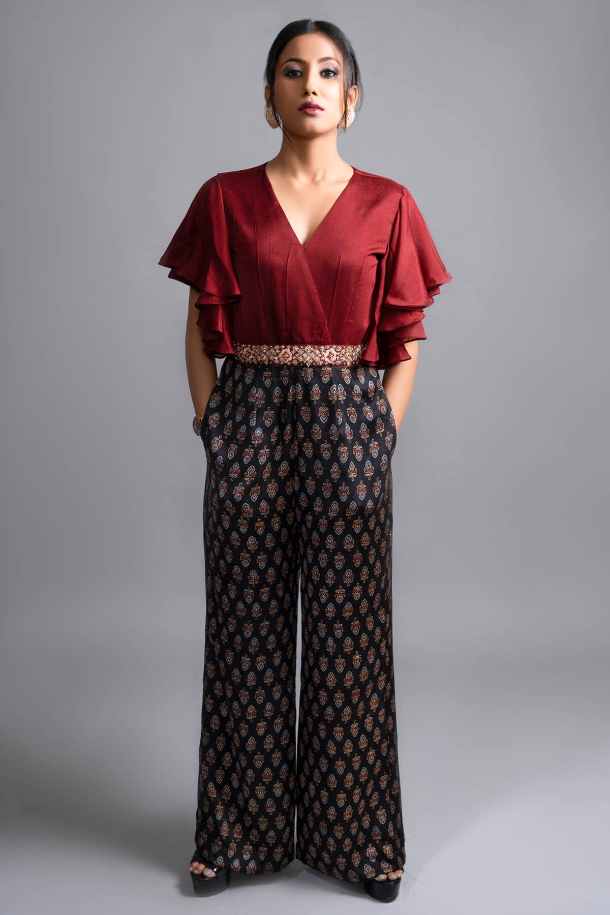 Ajrakh Print Crepe Yoke Jumpsuit