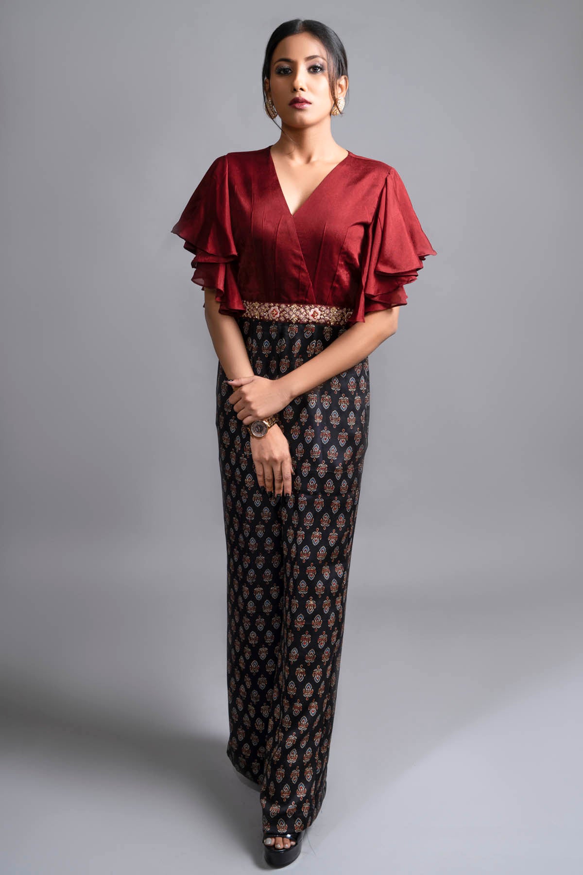 Ajrakh Print Crepe Yoke Jumpsuit