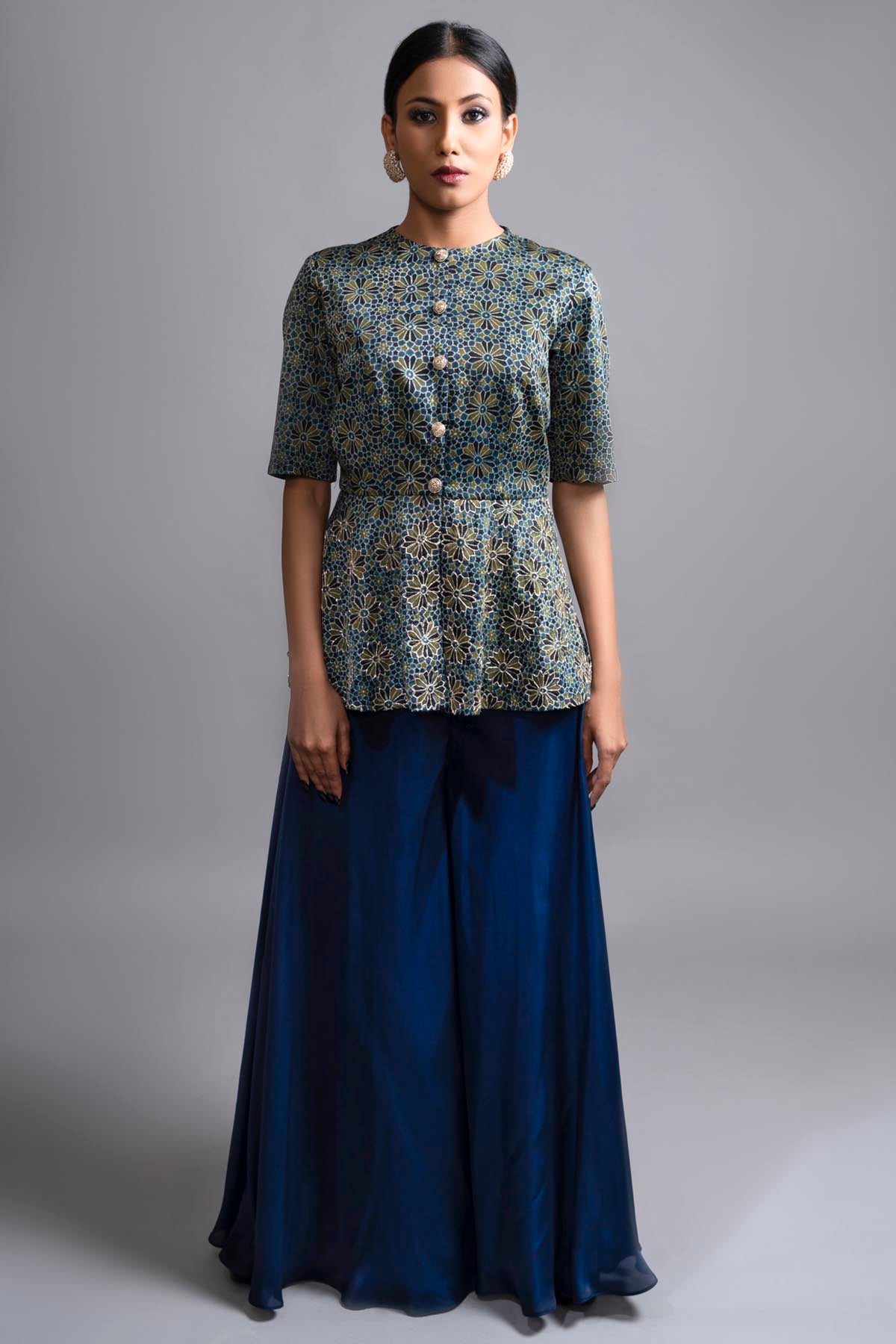 Ajrakh Printed Peplum Top & Palazzo