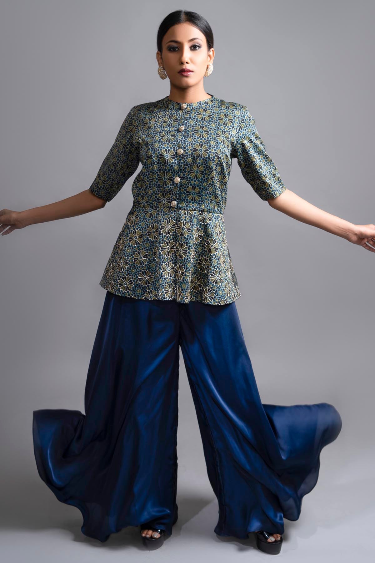 Ajrakh Printed Peplum Top & Palazzo