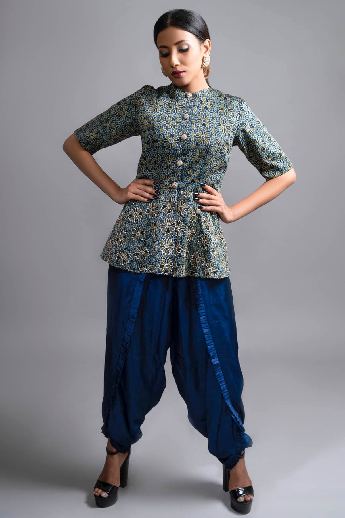 Ajrakh Printed Peplum Top & Dhoti