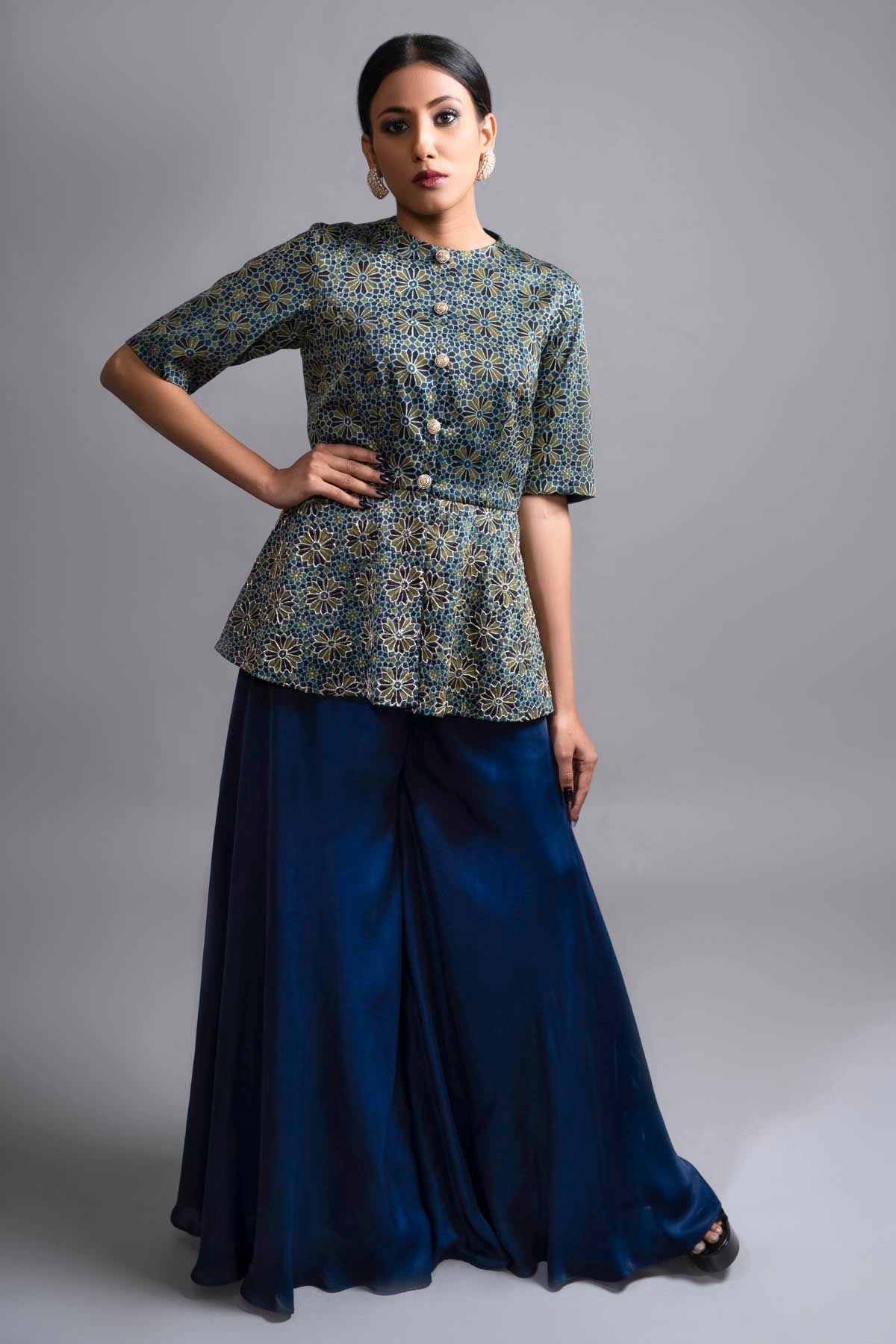 Ajrakh Printed Peplum Top & Palazzo