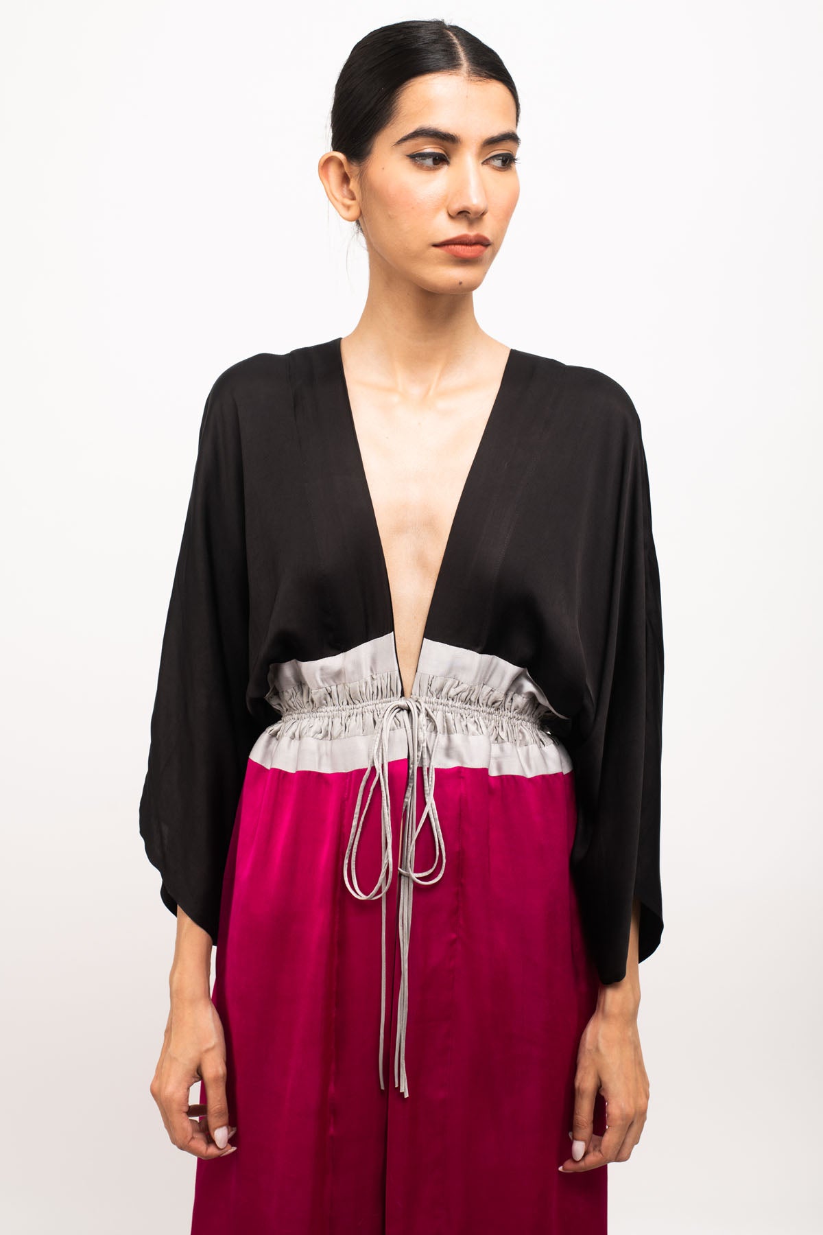 Adjustable Front Ruched Cape Dress