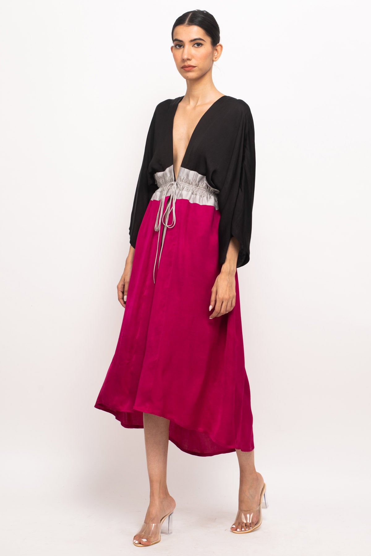 Adjustable Front Ruched Cape Dress