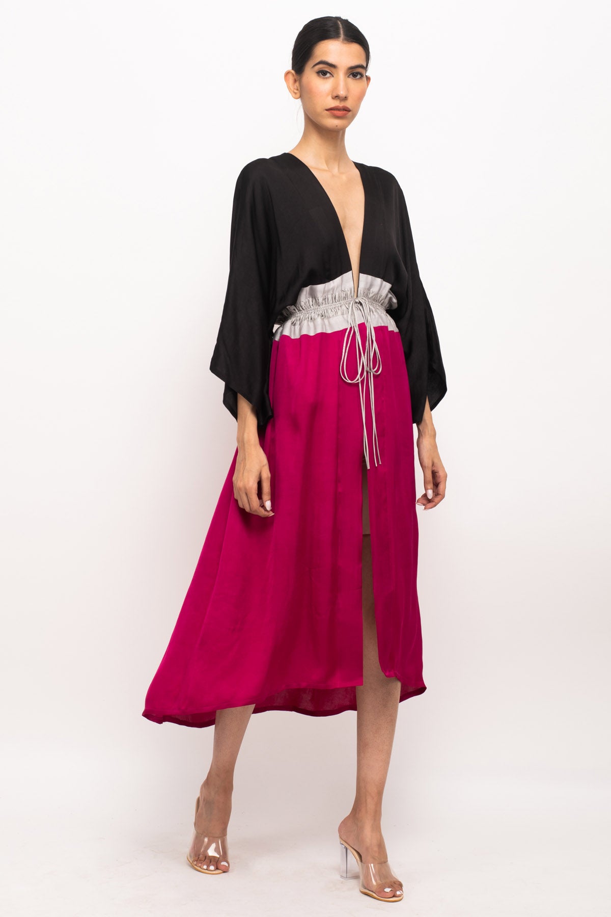 Adjustable Front Ruched Cape Dress