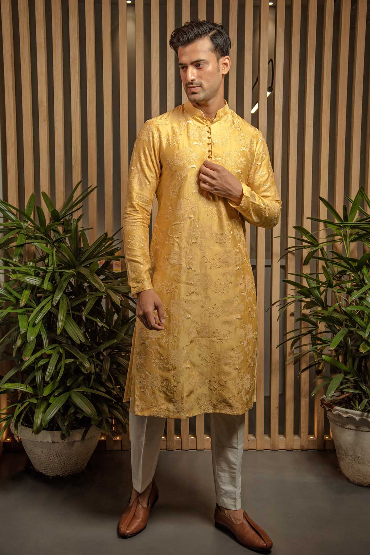 Buy Amber Yellow Floral Kurta Set Online