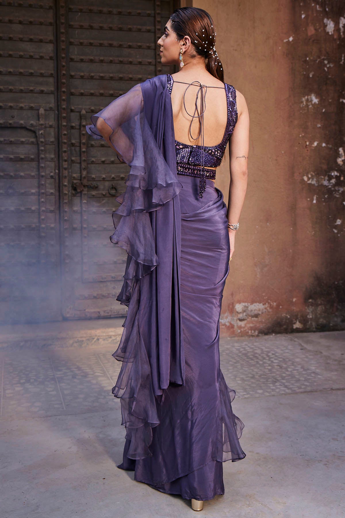Amethyst Organza Ruffle Saree