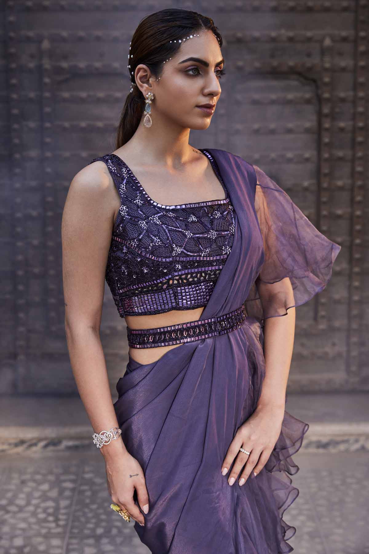 Amethyst Organza Ruffle Saree