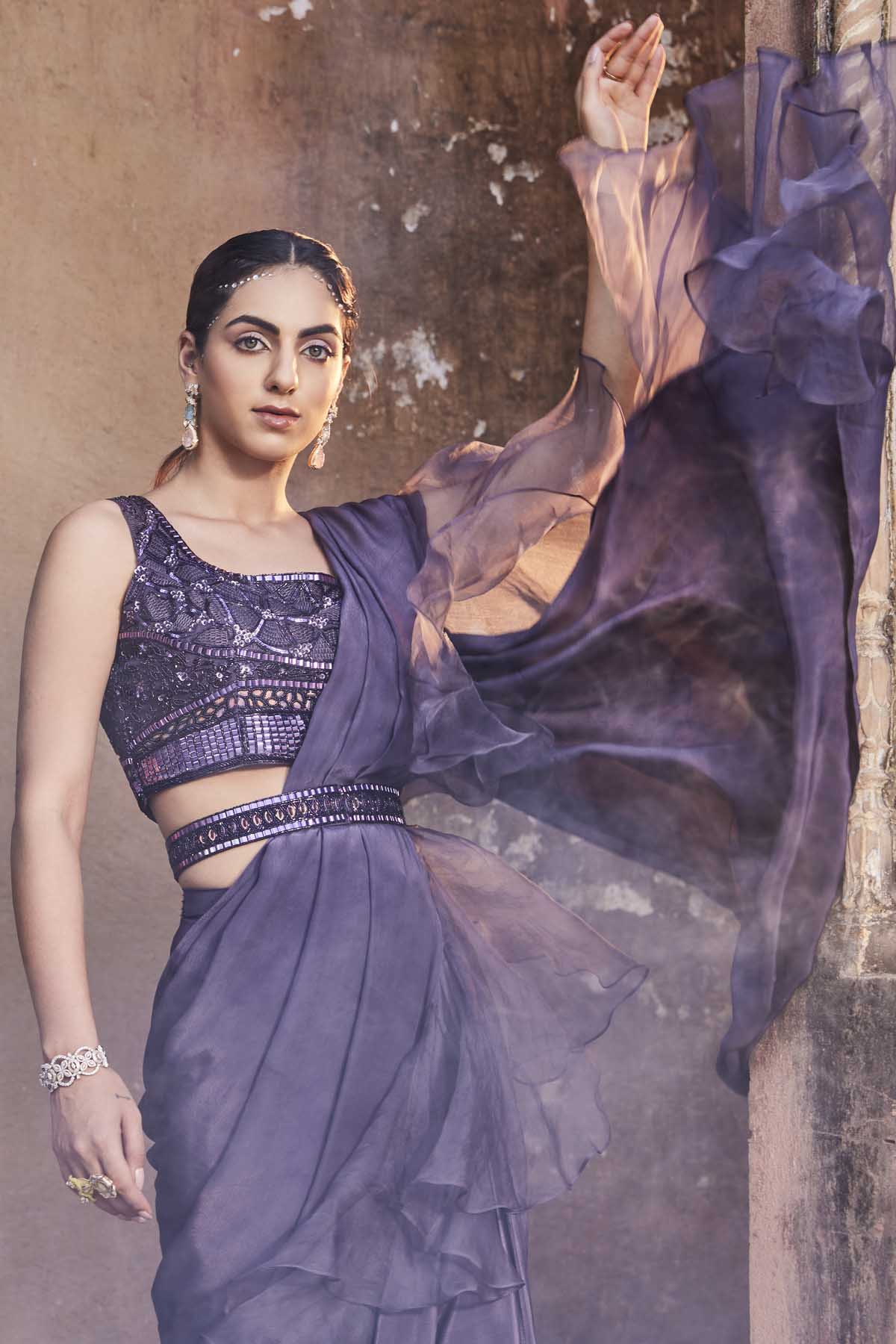 Amethyst Organza Ruffle Saree