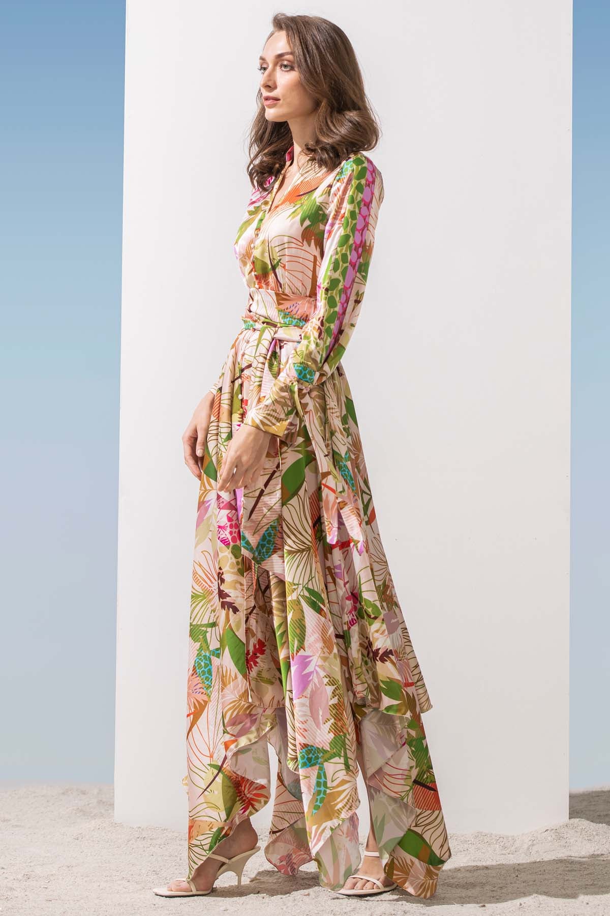 Asymmetric leaf Printed Dress