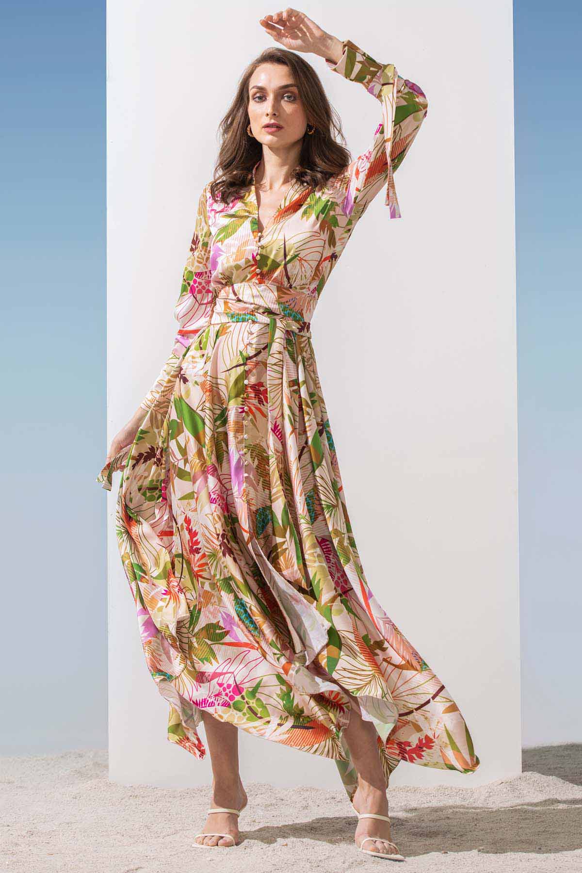 Asymmetric leaf Printed Dress