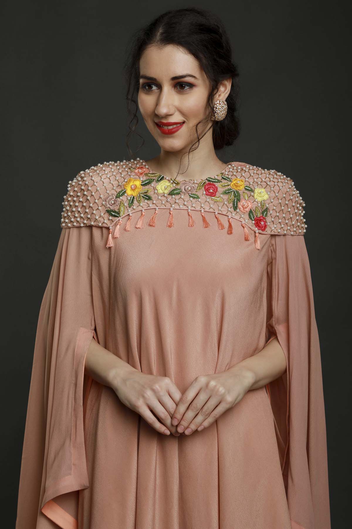 Dark Peach Embroidered Kurta Set