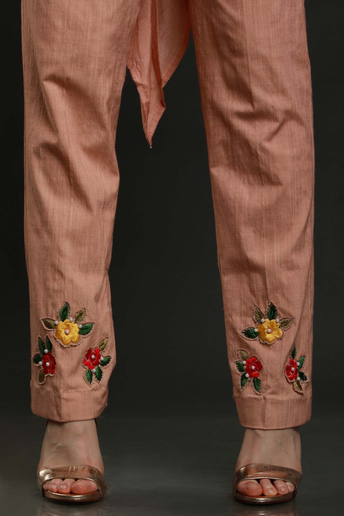 Dark Peach Embroidered Kurta Set