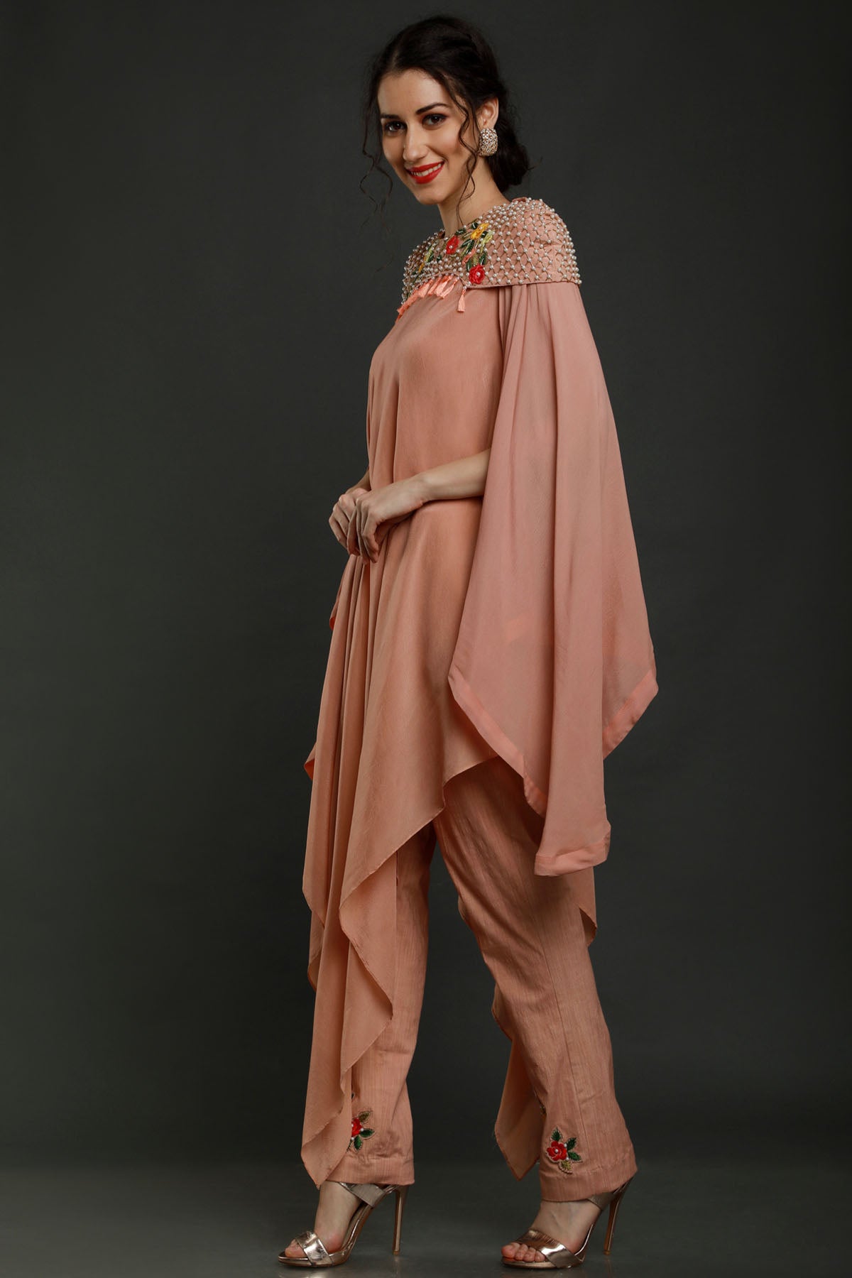 Dark Peach Embroidered Kurta Set