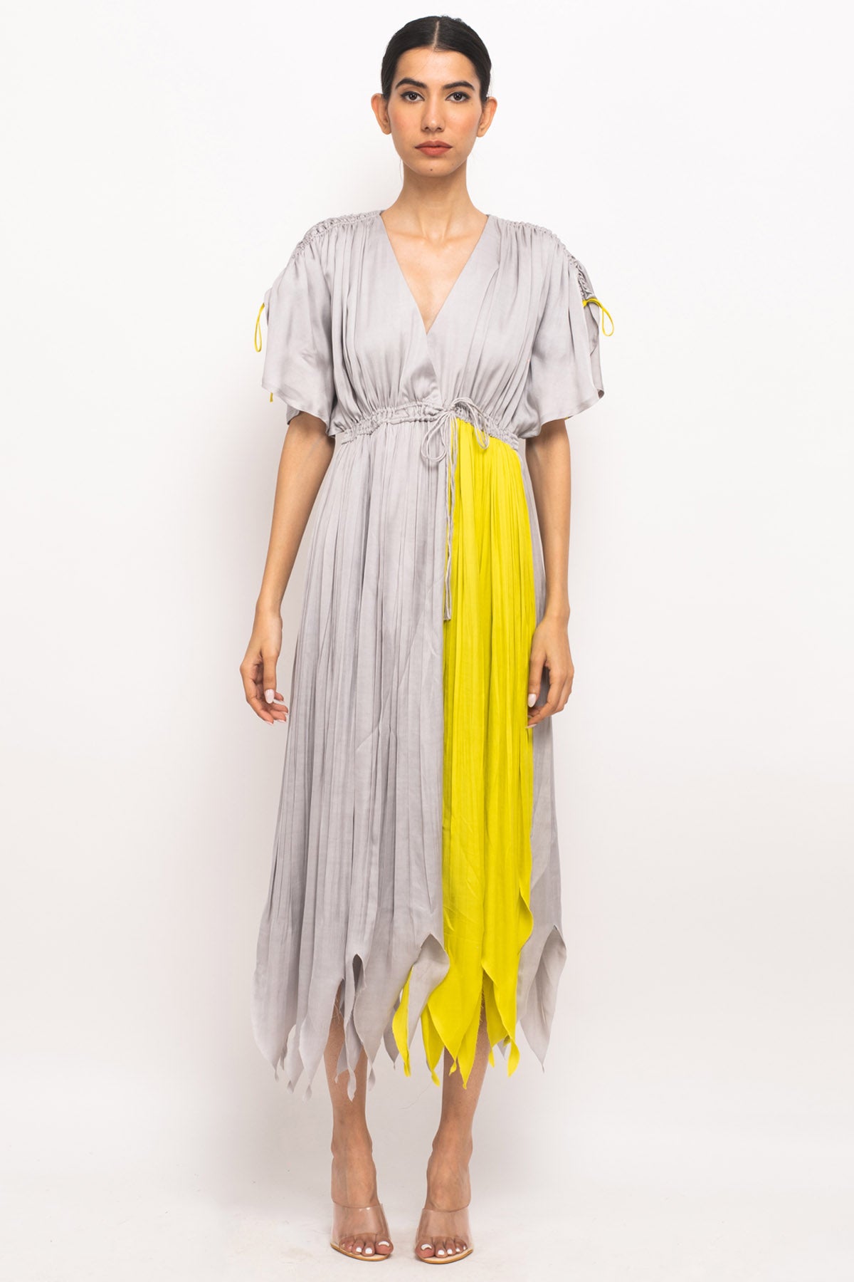 Asymmetrical Ruched Angrakha Dress