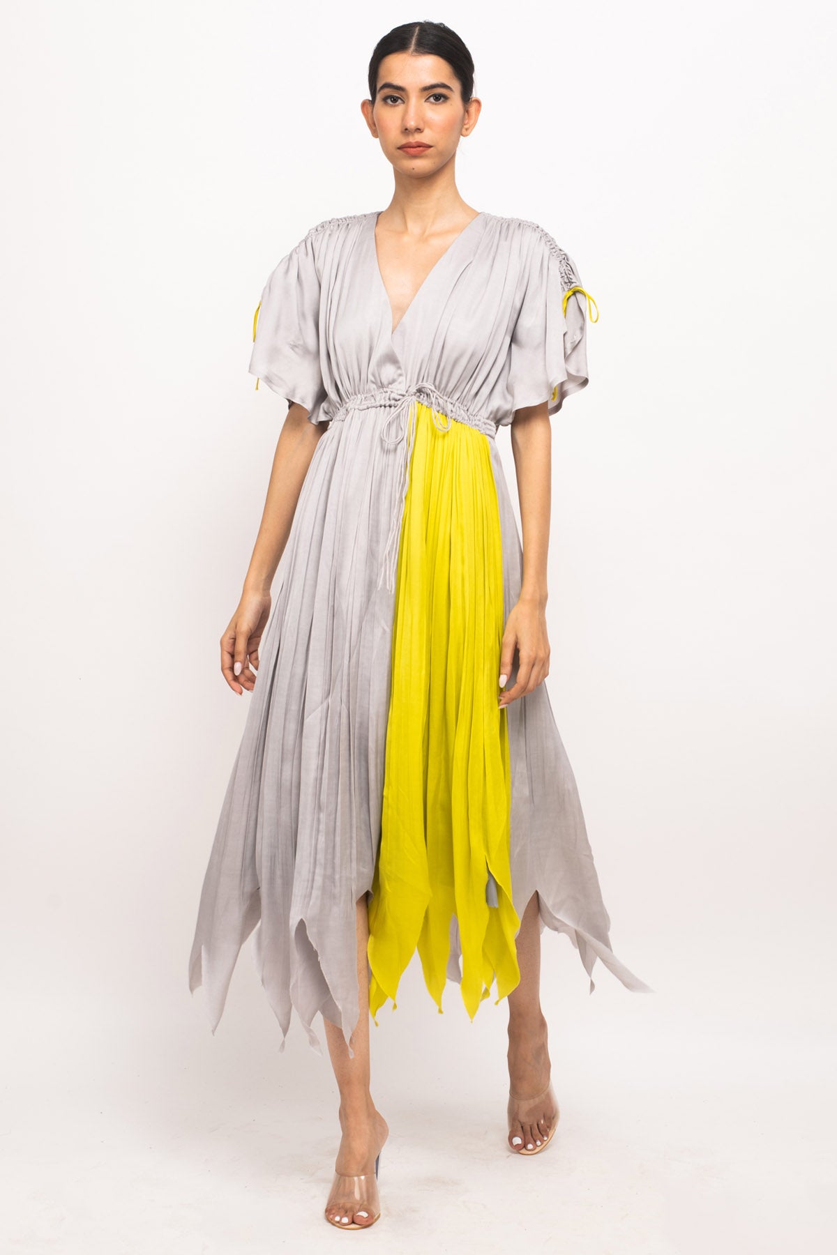 Asymmetrical Ruched Angrakha Dress