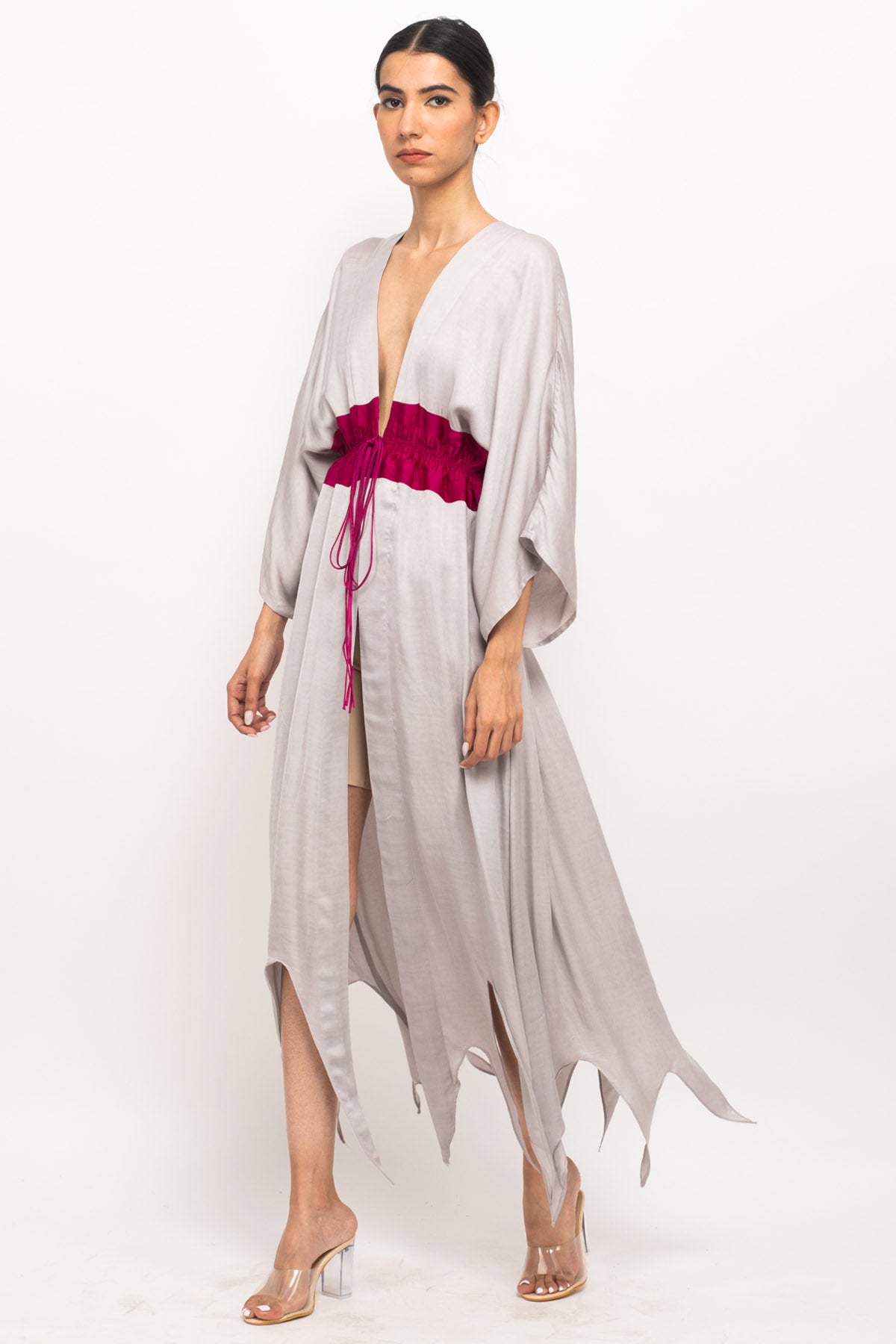 Asymmetrical Ruched Cape Dress