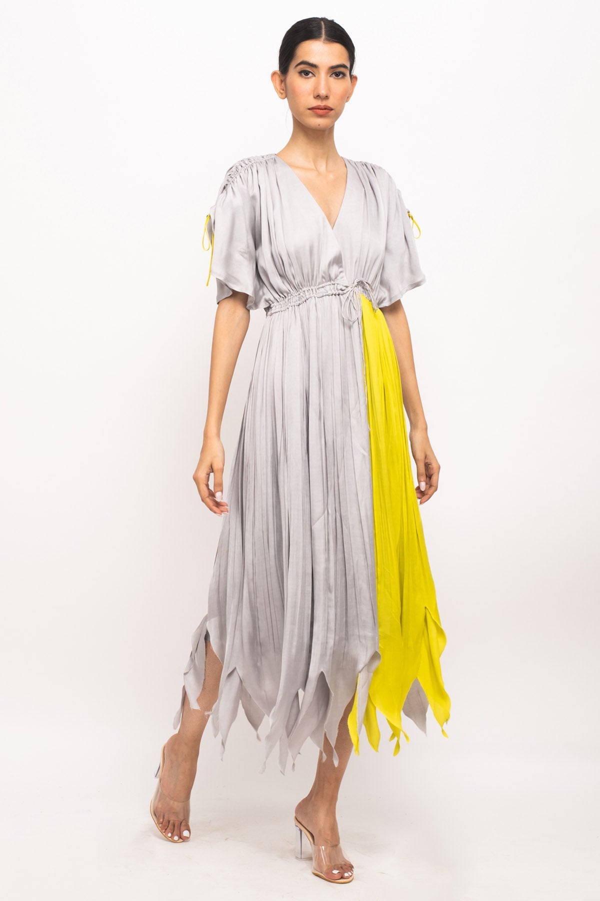 Buy Neora by Nehal ChopraAsymmetrical Ruched Angrakha Dress for Women Online