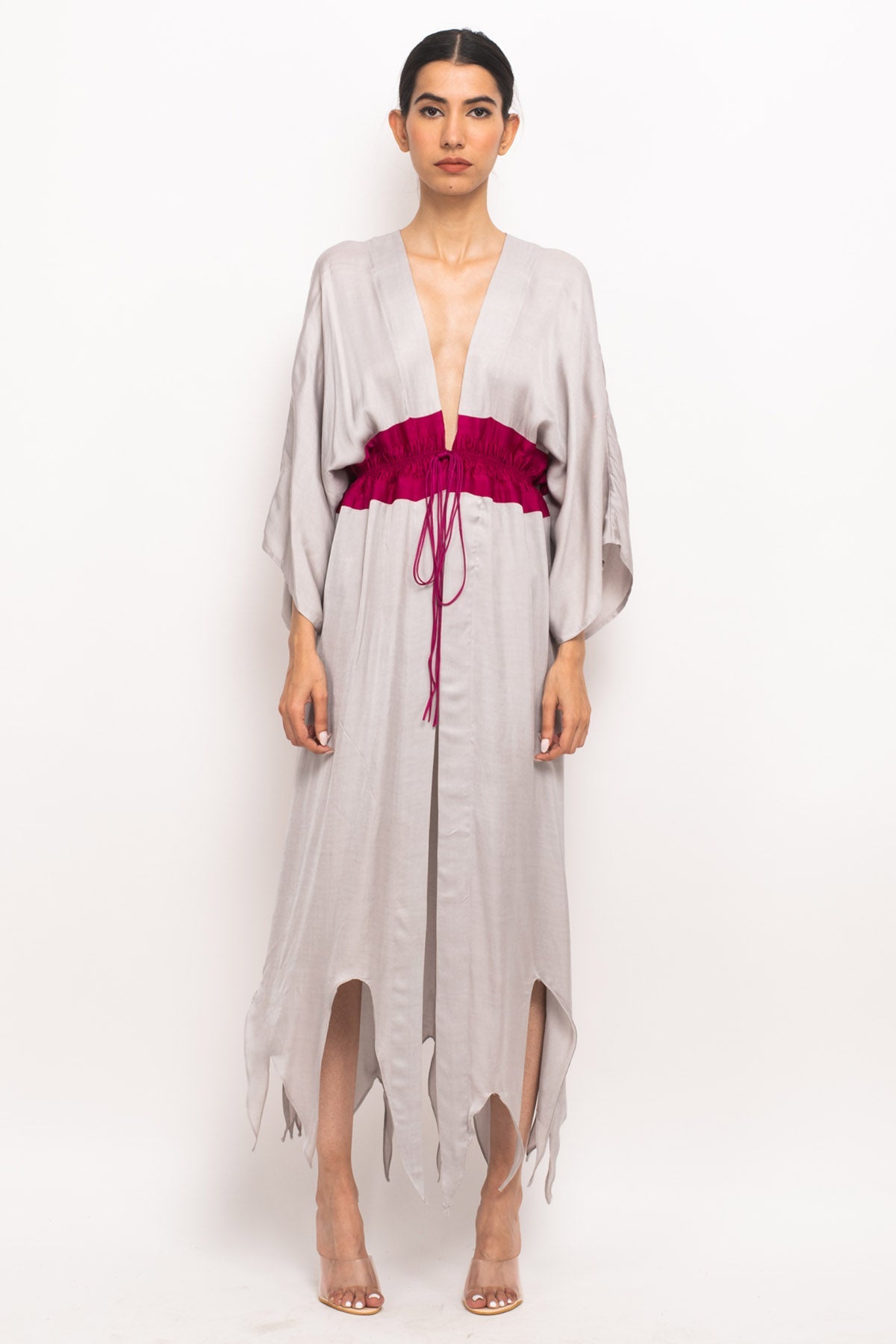Buy Neora by Nehal ChopraAsymmetrical Ruched Cape Dress for Women Online