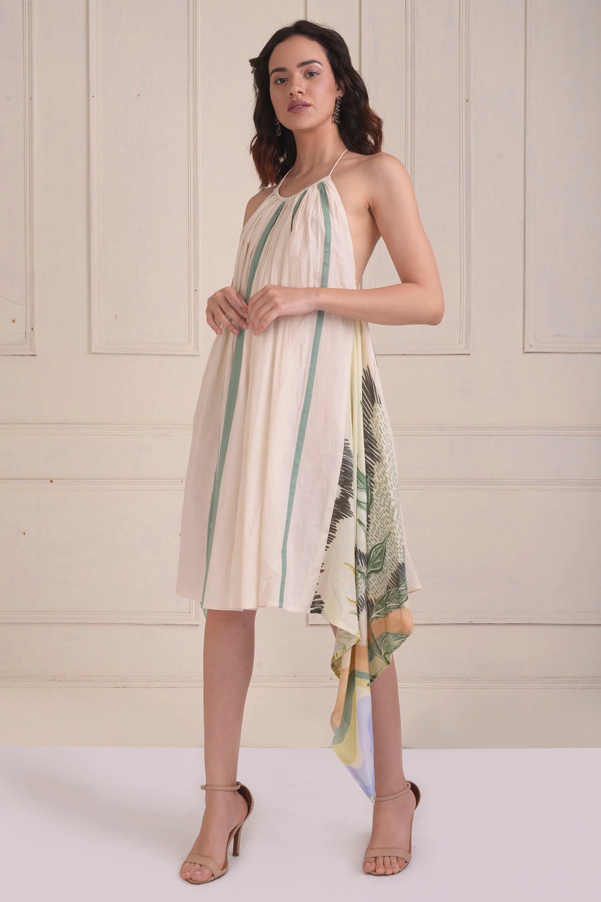 Asymmetrical Patchwork Halter Dress
